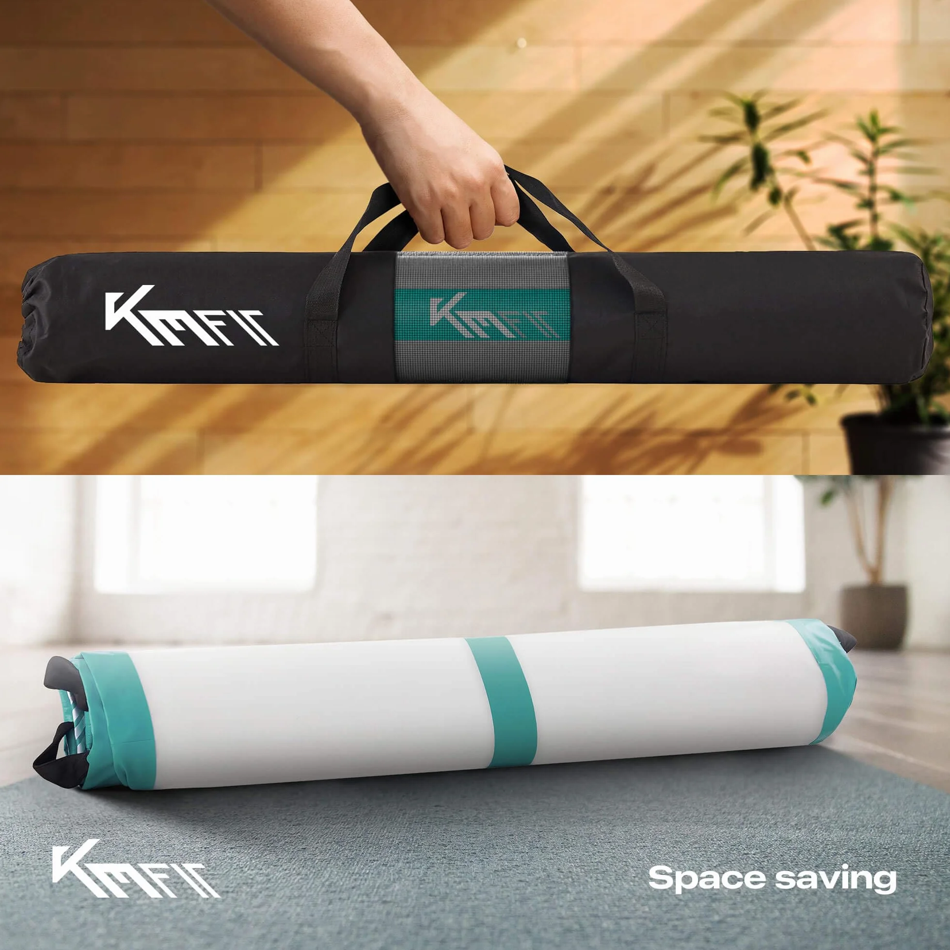 KM Fit Esterilla inflable para fitness, 3 m, con bolsa, bomba eléctrica y parches, resistente UV