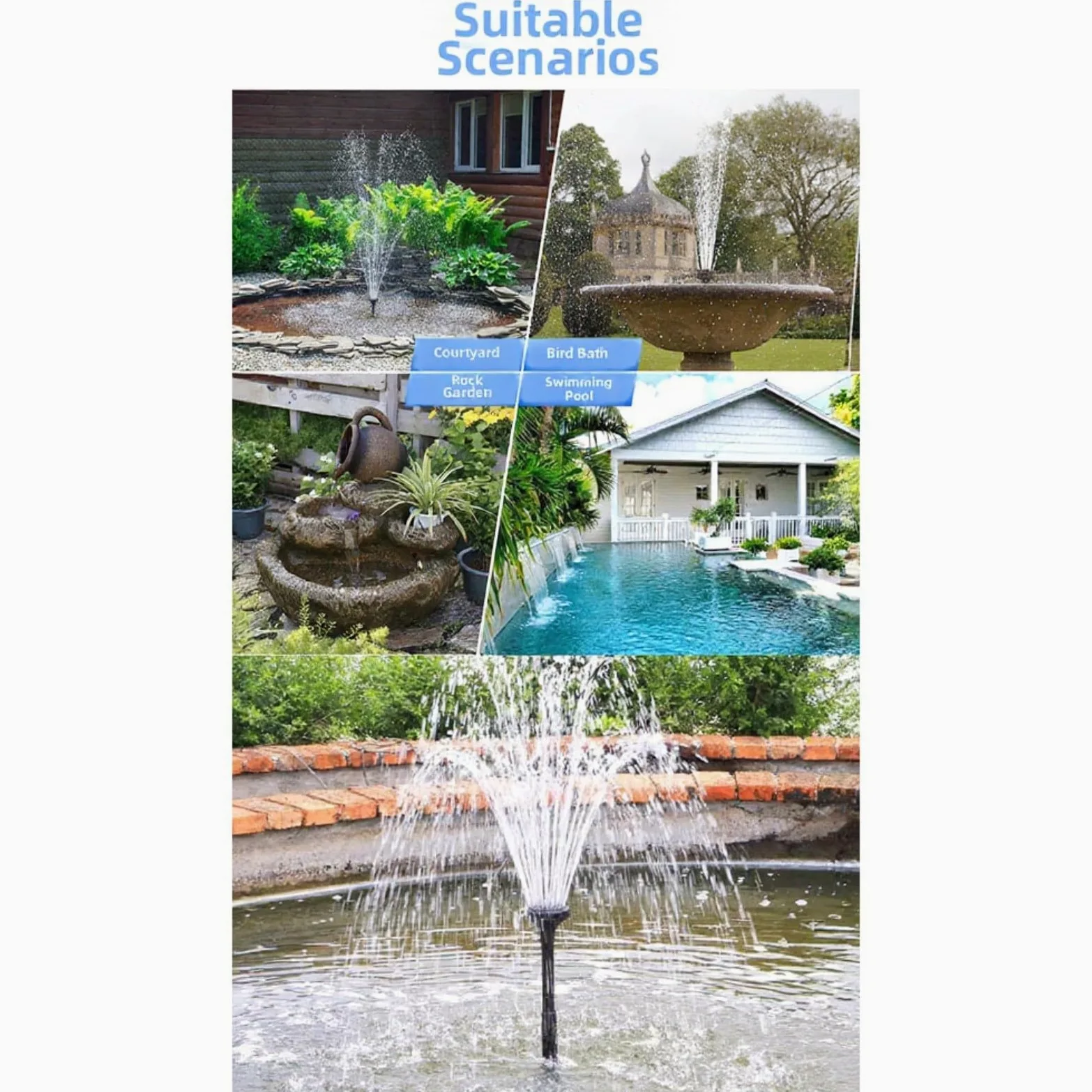 Bomba de fuente solar de 10 W 9 V con 9 boquillas, flujo de 500 l/h para baño de pájaros, estanque de peces, función de agua de jardín, sistema de agua de circulación al aire libre, altura