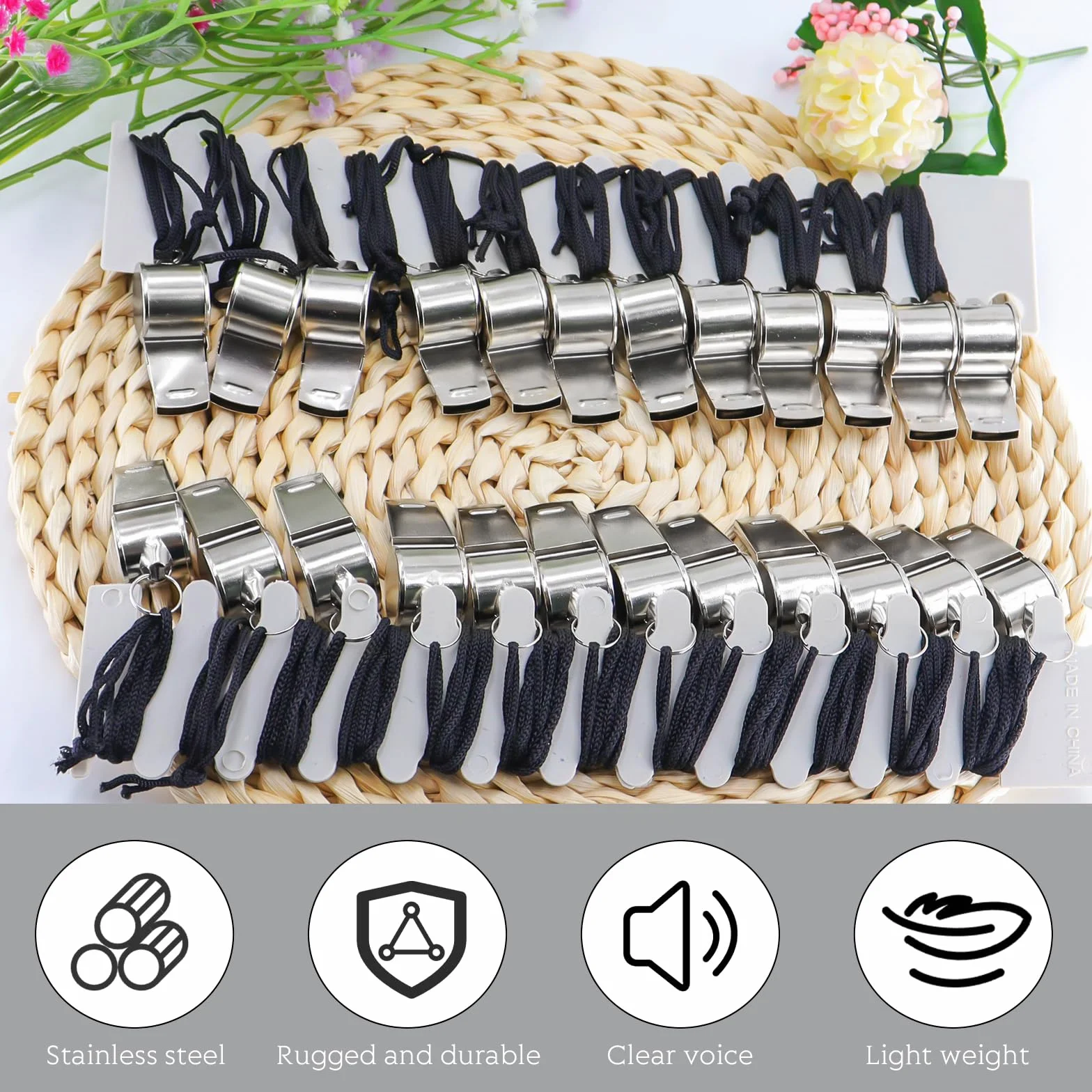 Silbato de Acero Inoxidable con Cuerda 24 Piezas para Entrenadores, Árbitros y Entrenamiento de Animales