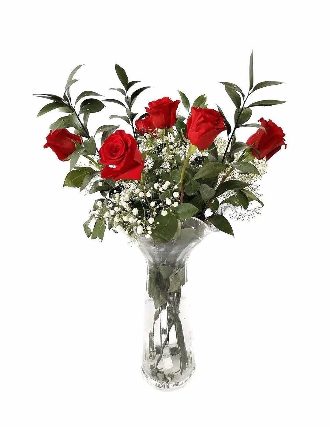 JARDIN202 - Ramo de Rosas Rojas Naturales | Flor Natural | Ramo de rosas rojas frescas | 60cm de alto | Ramo de 6 tallos (Estilo tradicional)