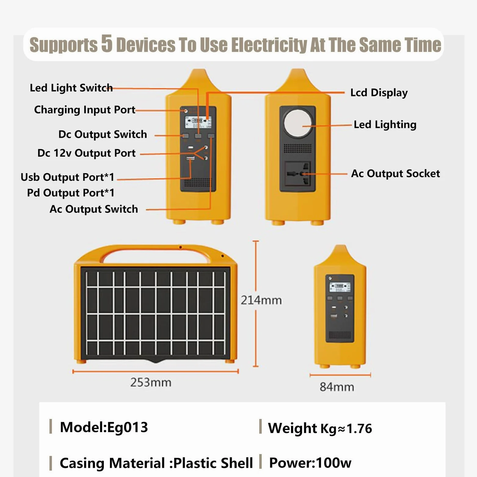Estación De Energía Portátil Carga Solar, Fuente De Alimentación De Emergencia, Batería Lifepo4 De 76.8wh, con Más De 4000 Ciclos, Ideal para Exteriores, Camping, Viajes