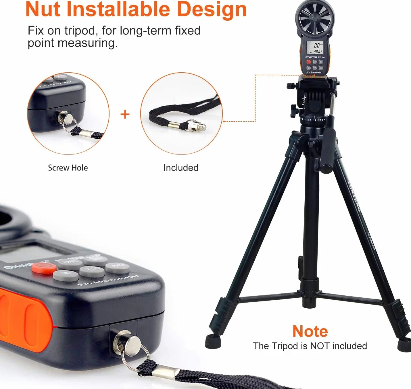 BTMETER BT-100 Anemómetro Portatil, Digital Anemómetro de Mano del viento de Pantalla LCD Medidor de Velocidad Viento Aire con Luz de Fondo MAX/MIN para Vela