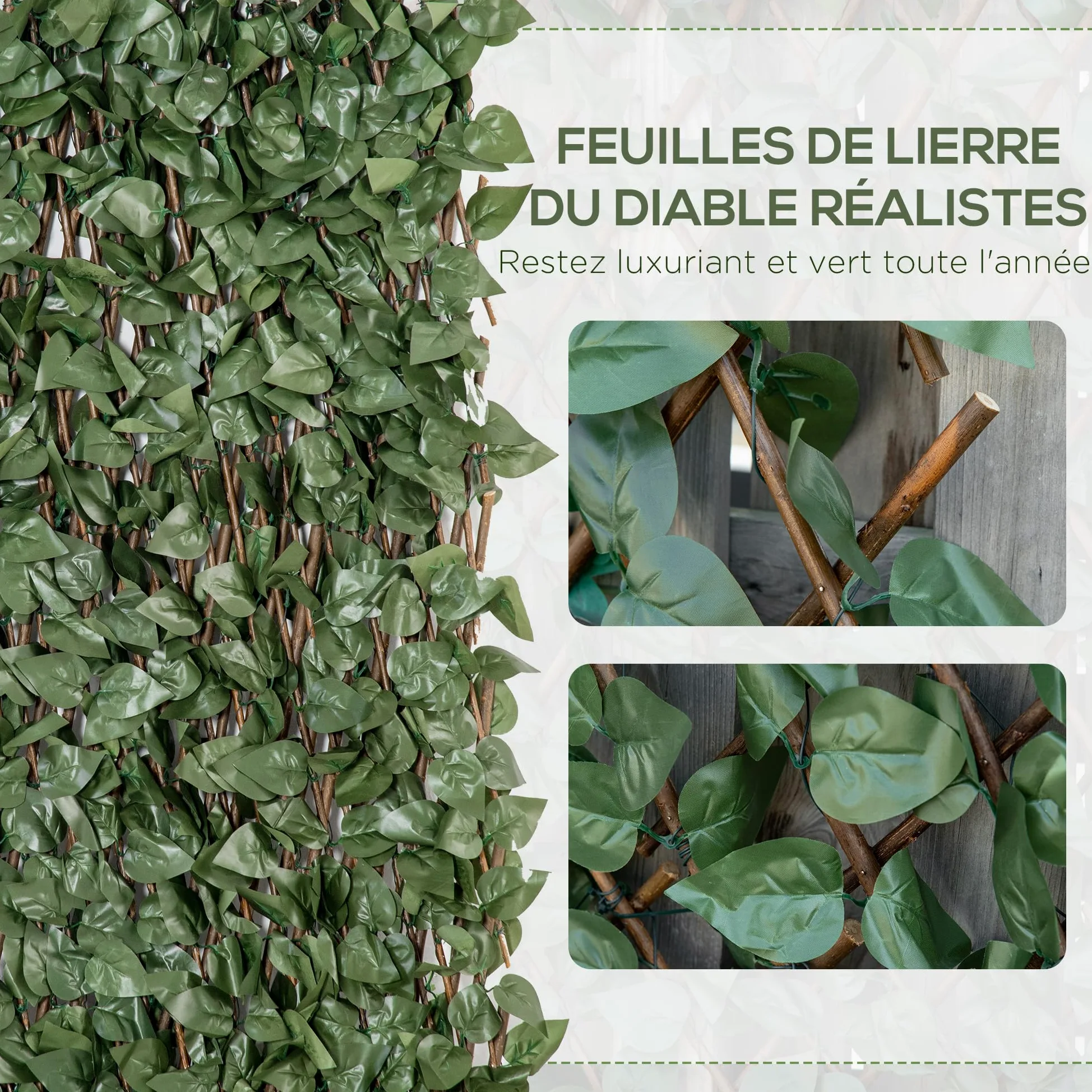 Outsunny Valla enrejado expandible hojas artif. 4pcs 2mx1m Verde | Enrejado Decorativo, Pantalla de Privacidad Telescópica de Jardín, Paredes Verdes, Decoración de Jardín Balcón Hogar