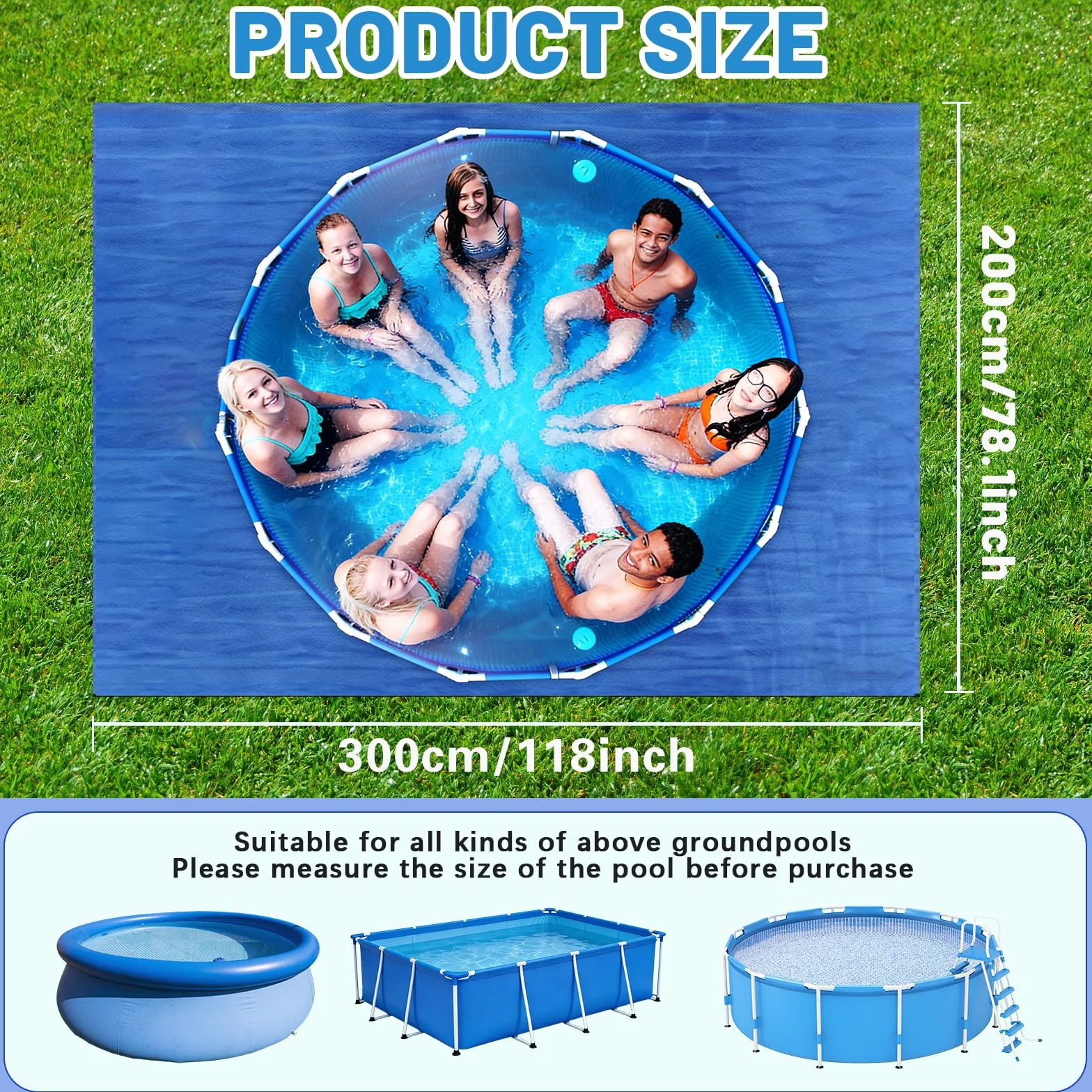 Paño para el Suelo de la Piscina, Tapiz Suelo Piscina, Alfombra de Protección Azul, Impermeable, Resistente, para Piscinas Hinchables y Piscinas sobre el Suelo (300 x 200 cm)