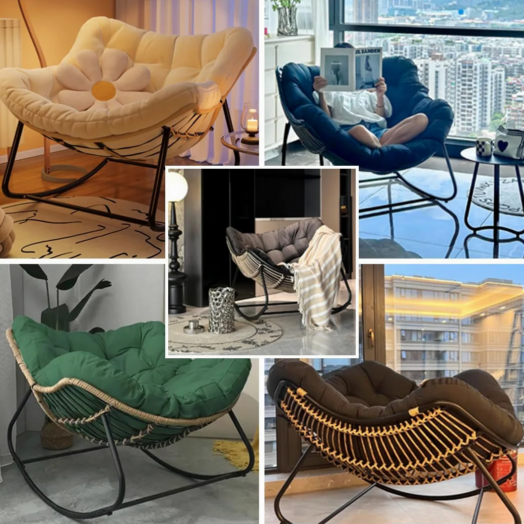 Espesar cojín de Mecedora de Gran tamaño para Adultos Interior/Exterior, Funda reclinable de ratán de algodón Suave, Silla no incluida (Gris Oscuro)