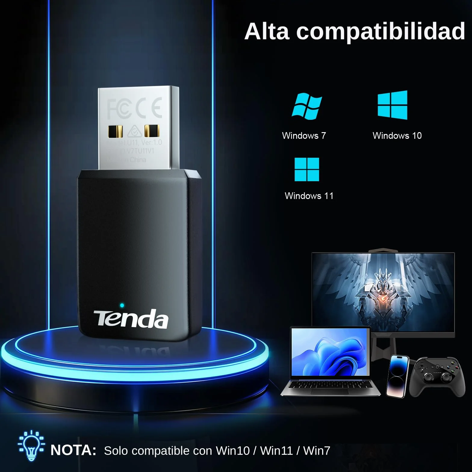 Tenda AX900 U11 Adaptador WiFi USB WiFi 6 Doble Banda 5GHz 2.4GHz Compatible con Windows 11/10/7