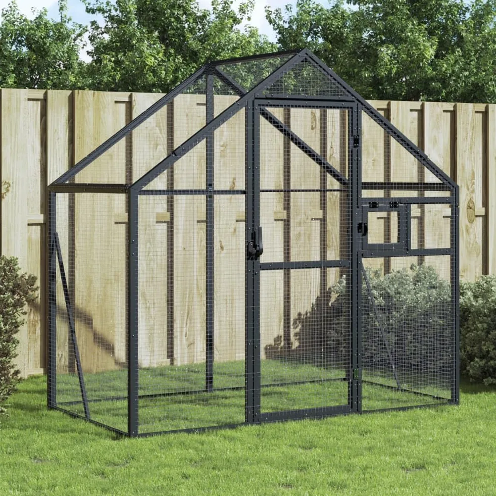 Pajarera Exterior en Jardín Pajarera de Aluminio Jaula Grande para Aves, Casa para Aves Exóticas, Voladera de Jardín-Antracita-1.79 x 1 x 1.85 m