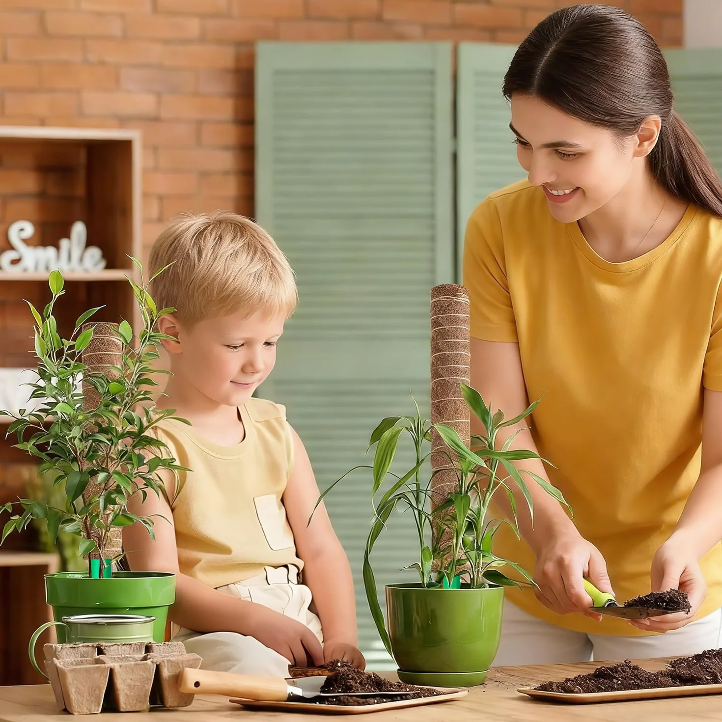 tutores para Plantas,Juego de 4 Postes de Musgo de 32 cm + 1 Poste de Soporte de Musgo Flexible de 100 cm, Postes Apilables para Plantas Trepadoras de Interior, Hiedra y Pothos