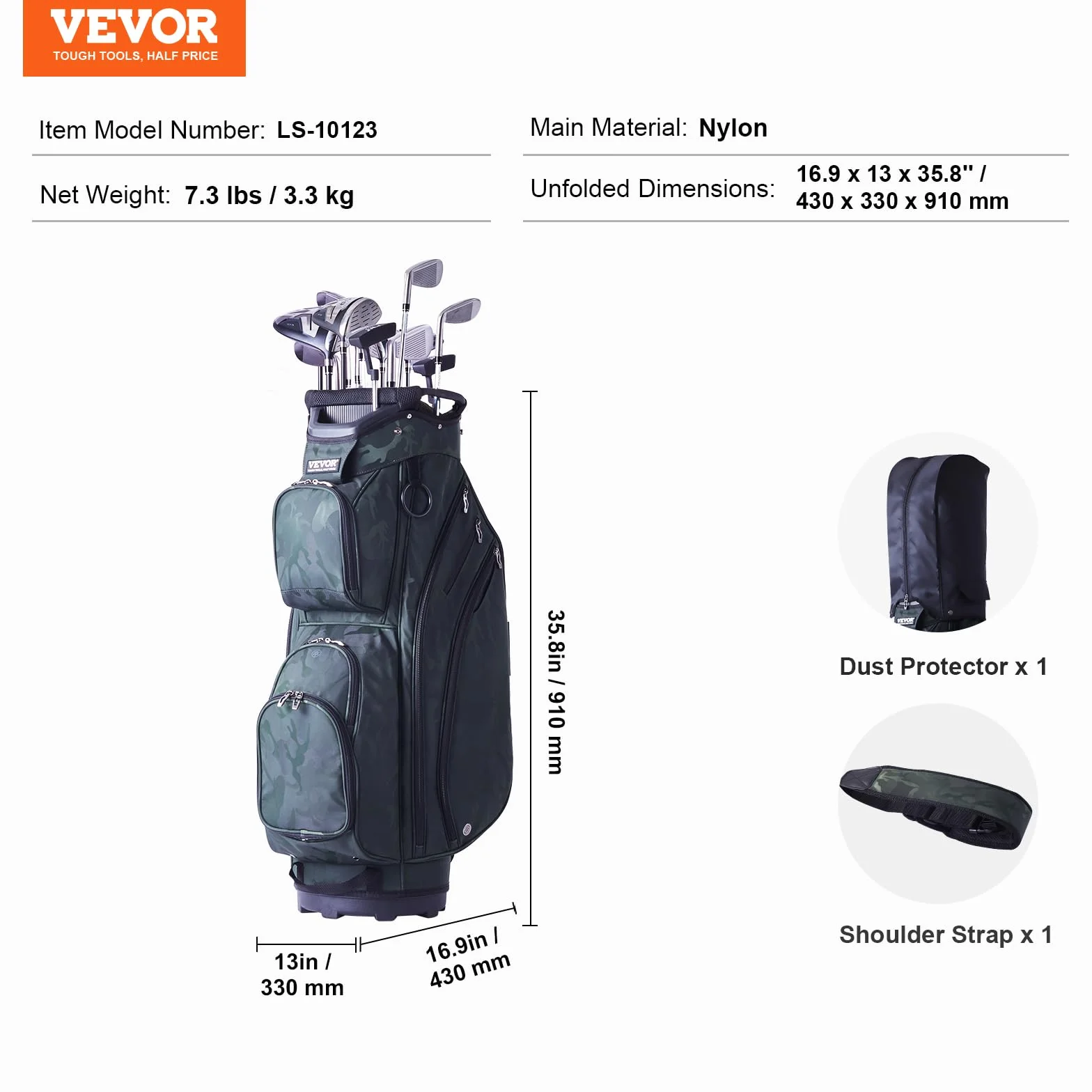VEVOR Bolsa para Carrito de Golf 14 Vías, Organizadora Divisora, Bolsa de Soporte Duradera con Asas y Cubierta Antipolvo