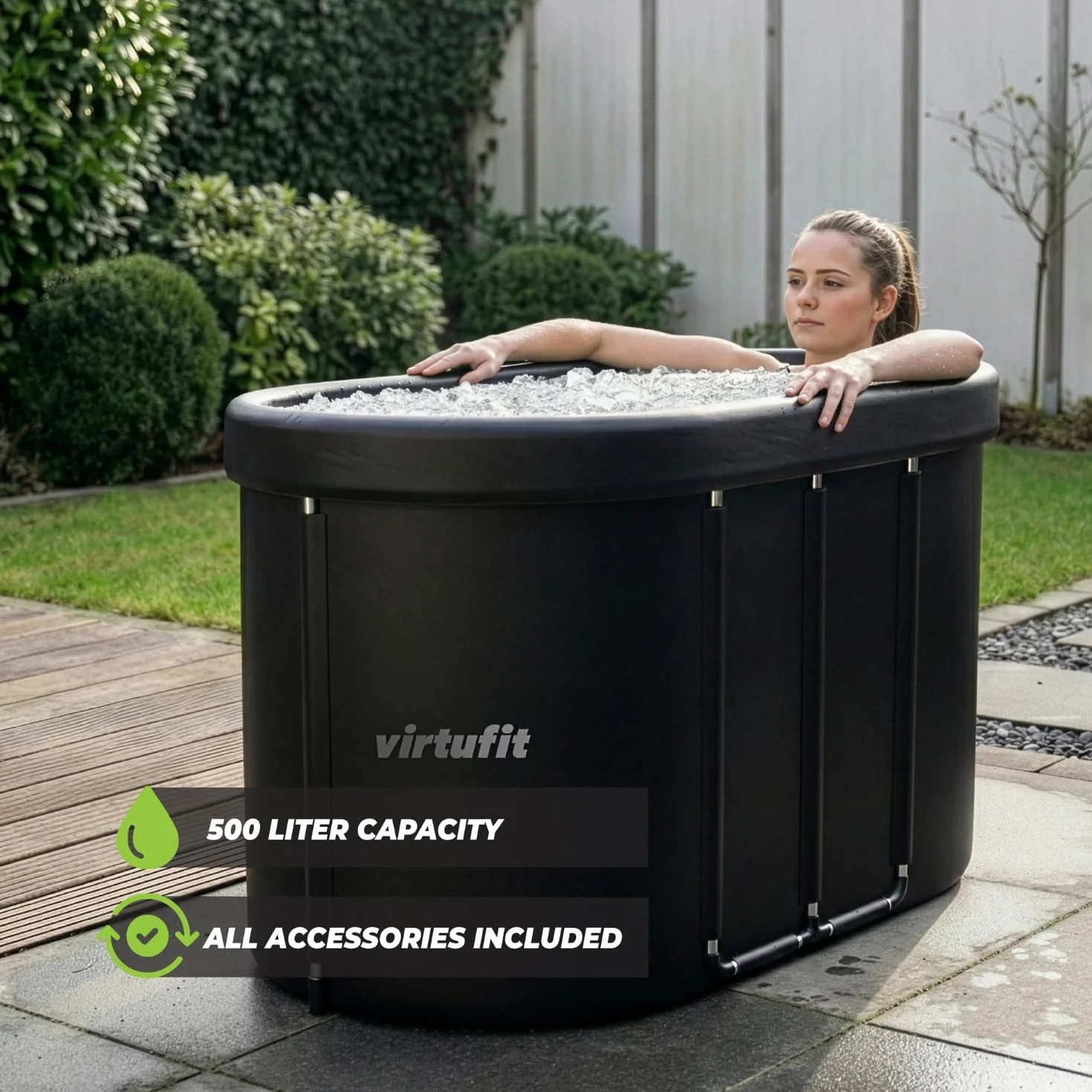 VirtuFit Baño de hielo ovalado de 500 l – Piscina de agua fría Ice Bath para regeneración y recuperación muscular, plegable, aislamiento de 5 capas, incluye accesorios, exterior e interior, antracita