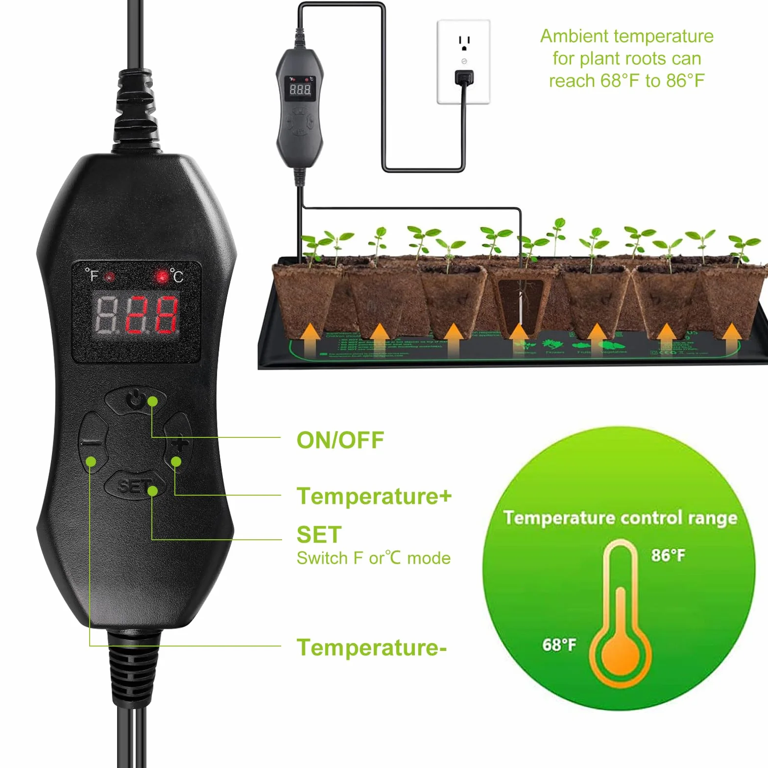 Esterilla calefactora para plantas con termostato, estera térmica con termostato, estera térmica digital para invernadero, estera térmica para plántulas, germinación de plantas, crecimiento de