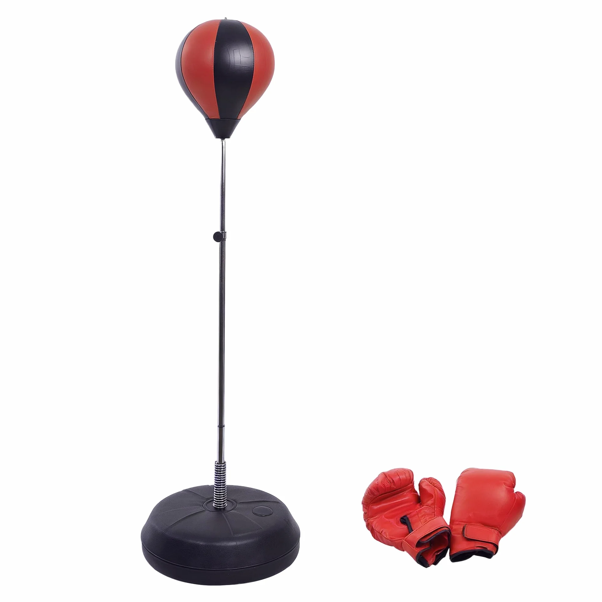 HOMCOM Saco de Boxeo de Pie Punching Ball Altura Ajustable 126-144 cm Base Rellenable Agua Arena Guantes Inflador Rojo Negro