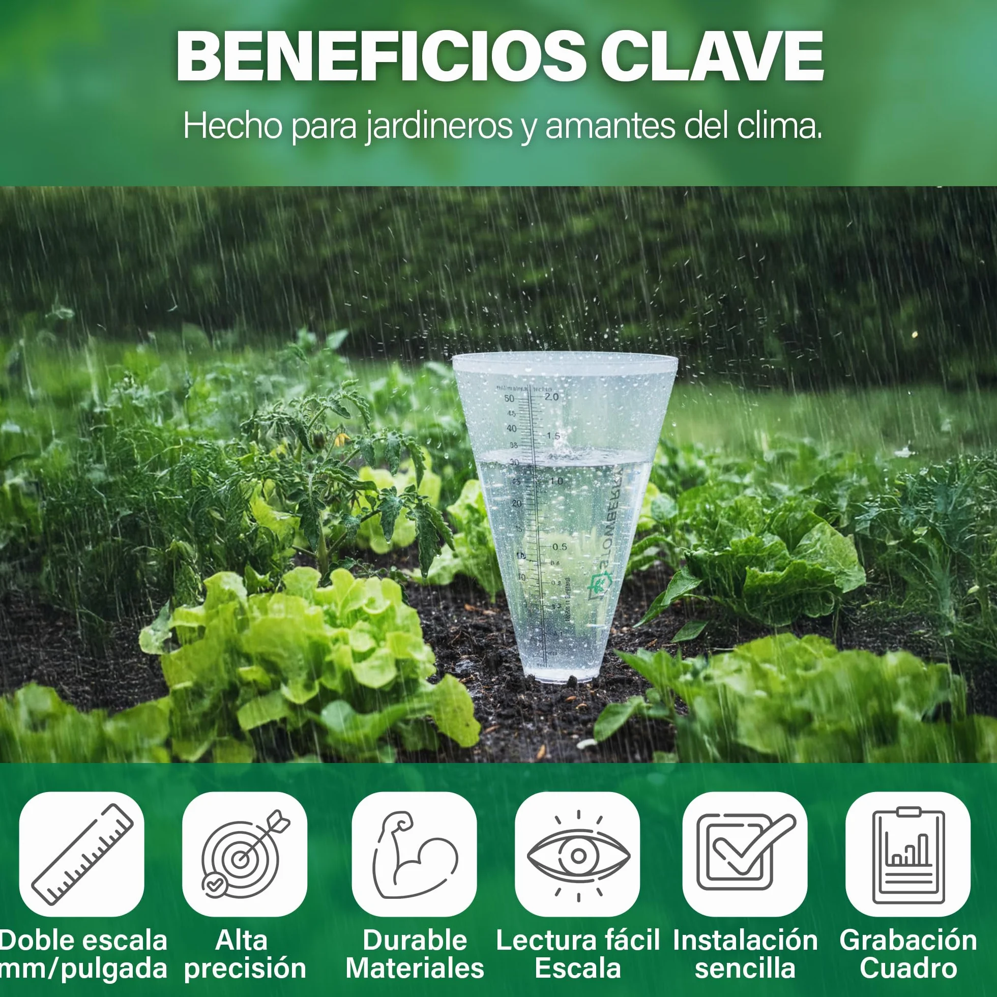 Pluviómetro de Exterior para jardín: pluviómetro de fácil Lectura con Escala Clara para una medición precisa de la Lluvia
