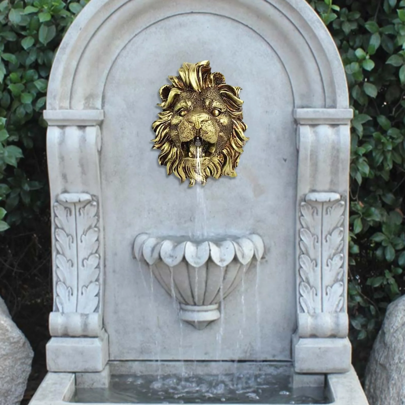 Caño para fuente, pulverizador de agua para jardín de león, cascada de resina natural, decoración de jardín de agua y estanque, accesorios para fuentes de agua, arte de pared para jardín, terraza