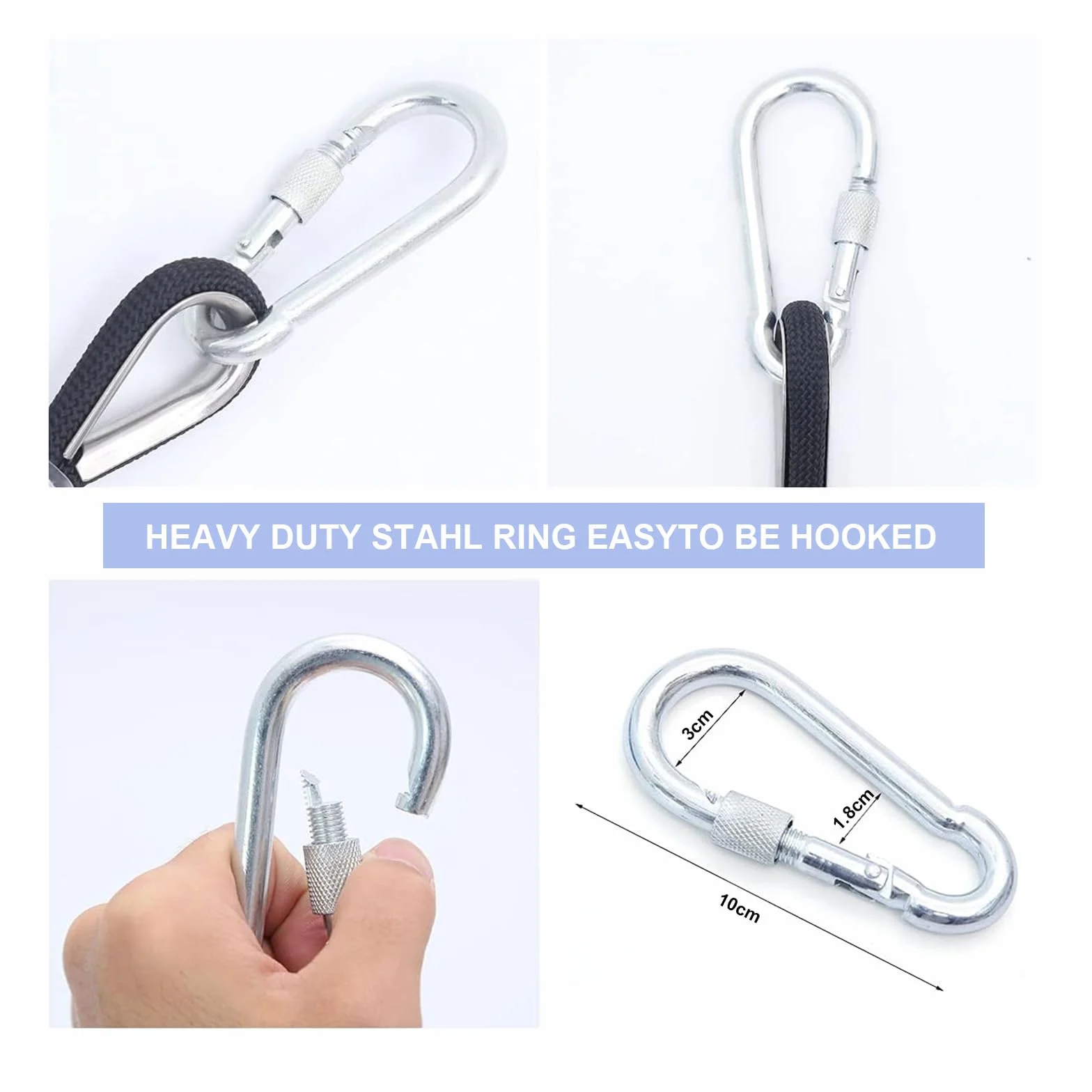 Cuerda de Escalada 10m 8mm Estática con 2 Mosquetones para Seguridad, Alpinismo y Camping