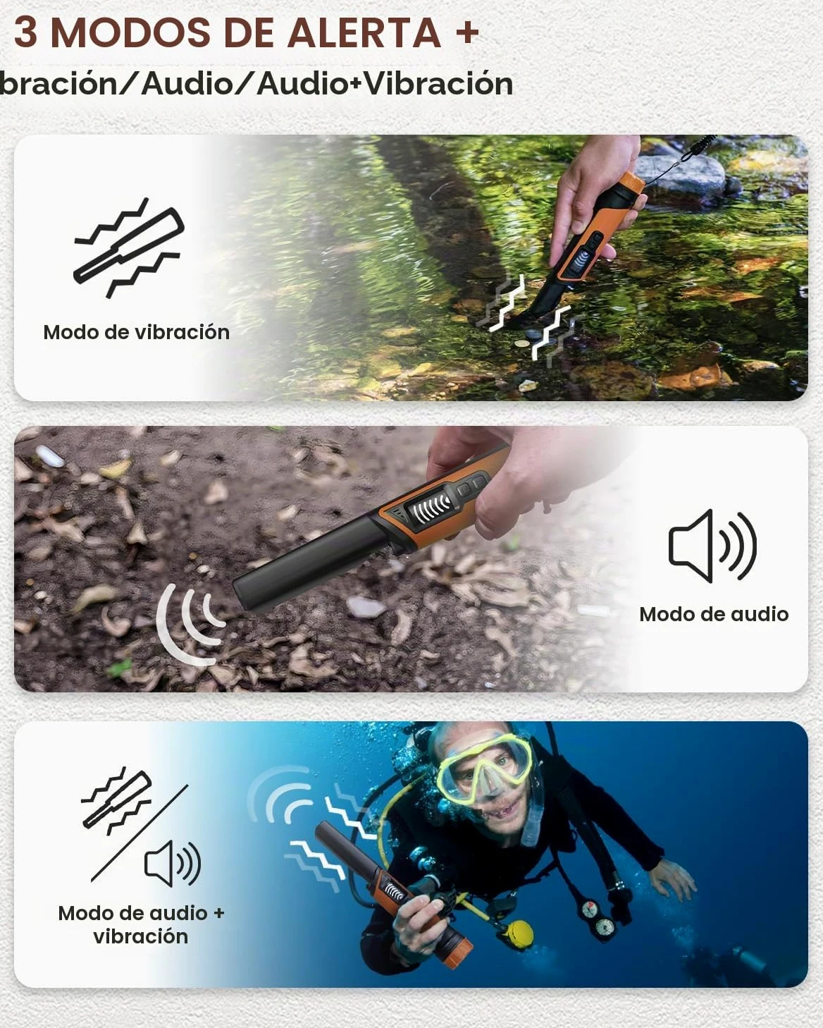 DR.ÖTEK Detector de metales Pinpointer IP68 totalmente impermeable submarino de mano puntero varita, pantalla LCD, detector de metales pequeño para adultos, alta precisión, 3 modos de alerta, para