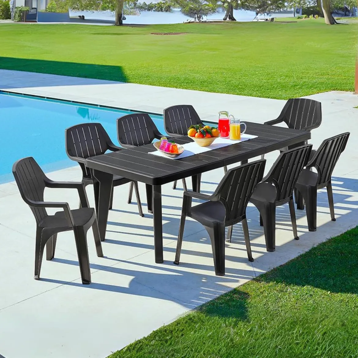 Tomaino - Mesa de jardín extensible de plástico Berg160/220 x 90 x 74h cm - Mesa de exterior con extensión (new antracita)