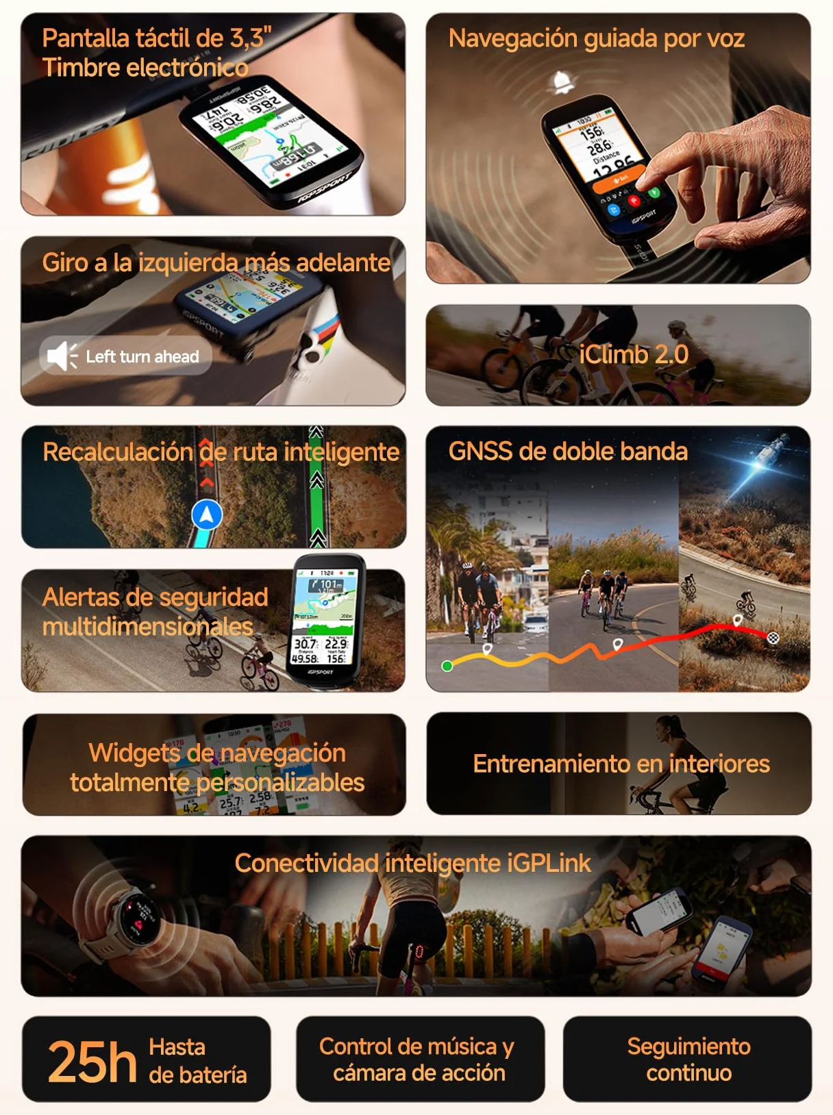 iGPSPORT BSC500 Ciclocomputador GPS Bicicleta Pantalla Táctil 3,3" Navegación Boz Timbre Electrónico Entrenamiento 32GB