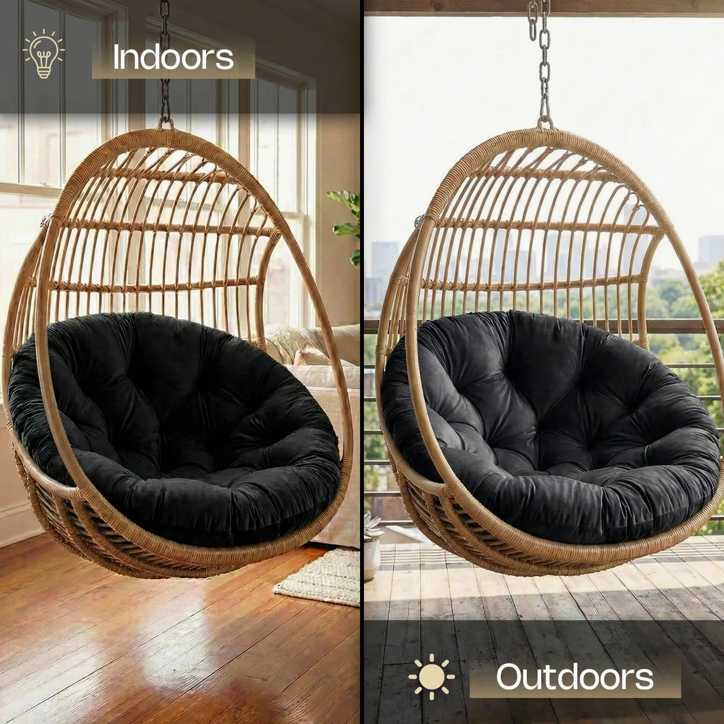 SuperKissen24. Cojín para Silla Colgante – Cojín Redondo con Fibra de Silicona – Cojín para Columpio Colgante de Tela de Terciopelo – Asiento Colgante – Interior y Exterior – Cojín Decorativo para