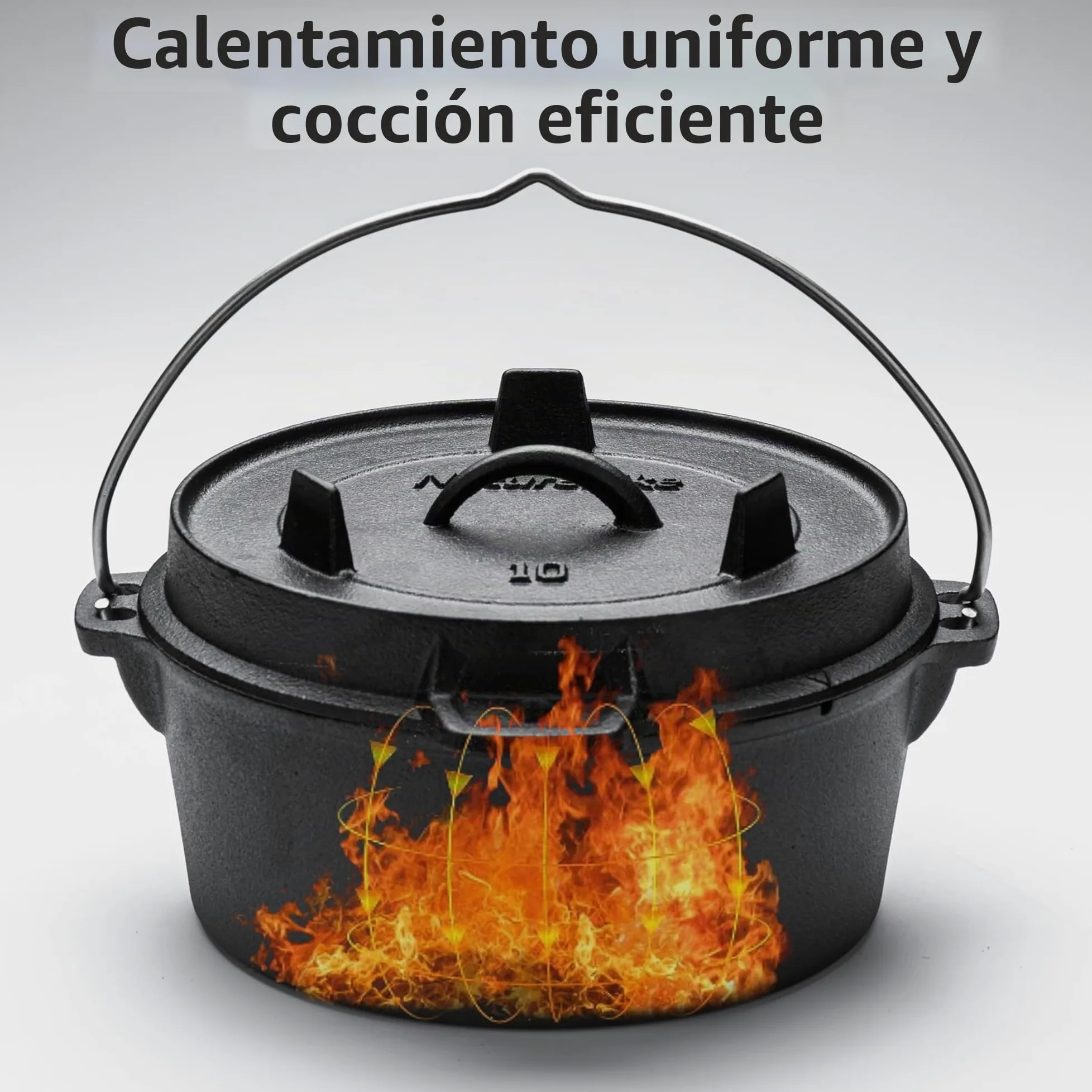 Naturehike Horno holandés de Campamento, Olla de Hierro Fundido de 4.25 Cuartos con Tapa de sartén 2 en 1, presazonado para Barbacoa al Aire Libre, Hornear, cocinar fogata con Mango de Metal