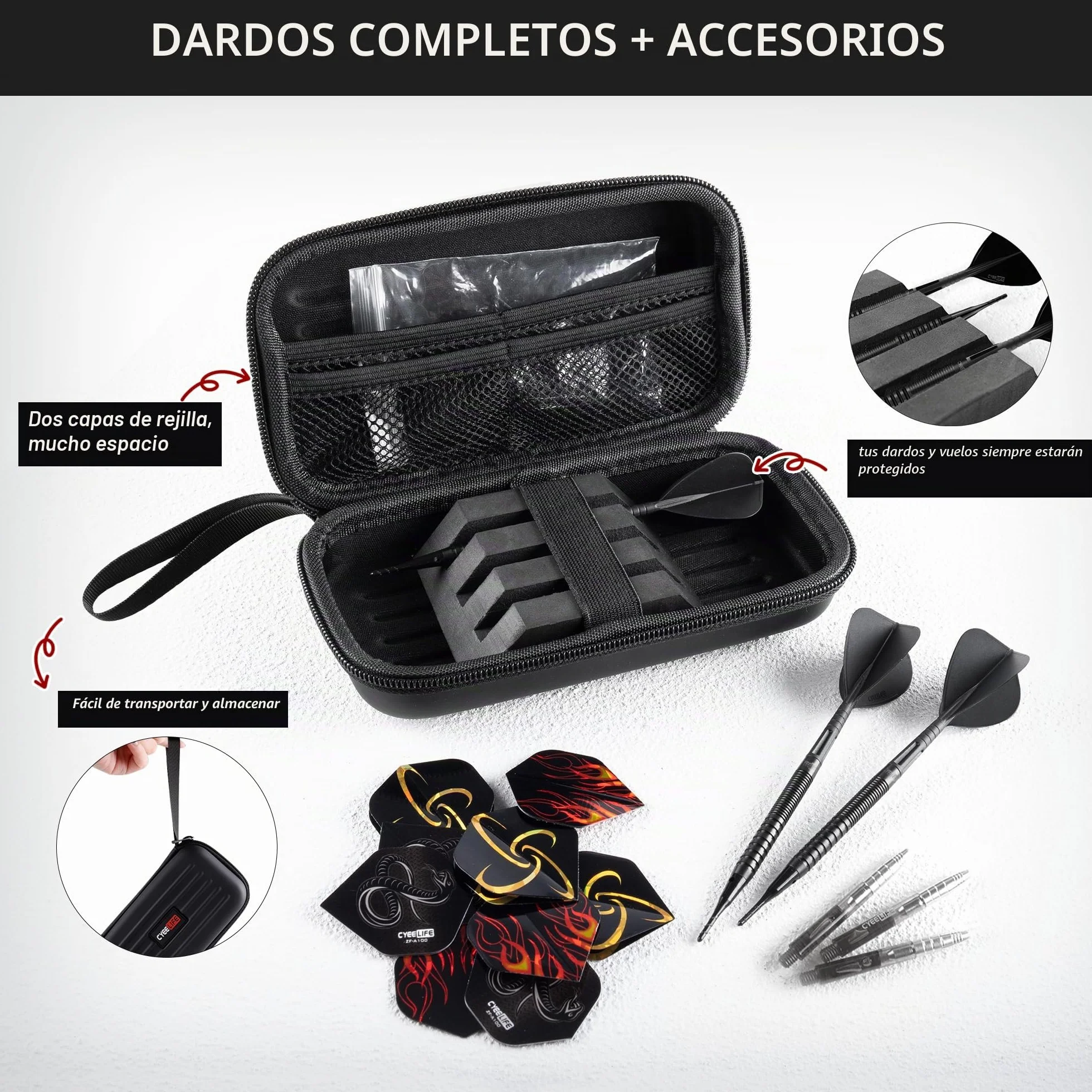 Dardos CyeeLife 90% tungsteno 3 Unidades Juego Profesional con Plumas cañas y Puntas Negro