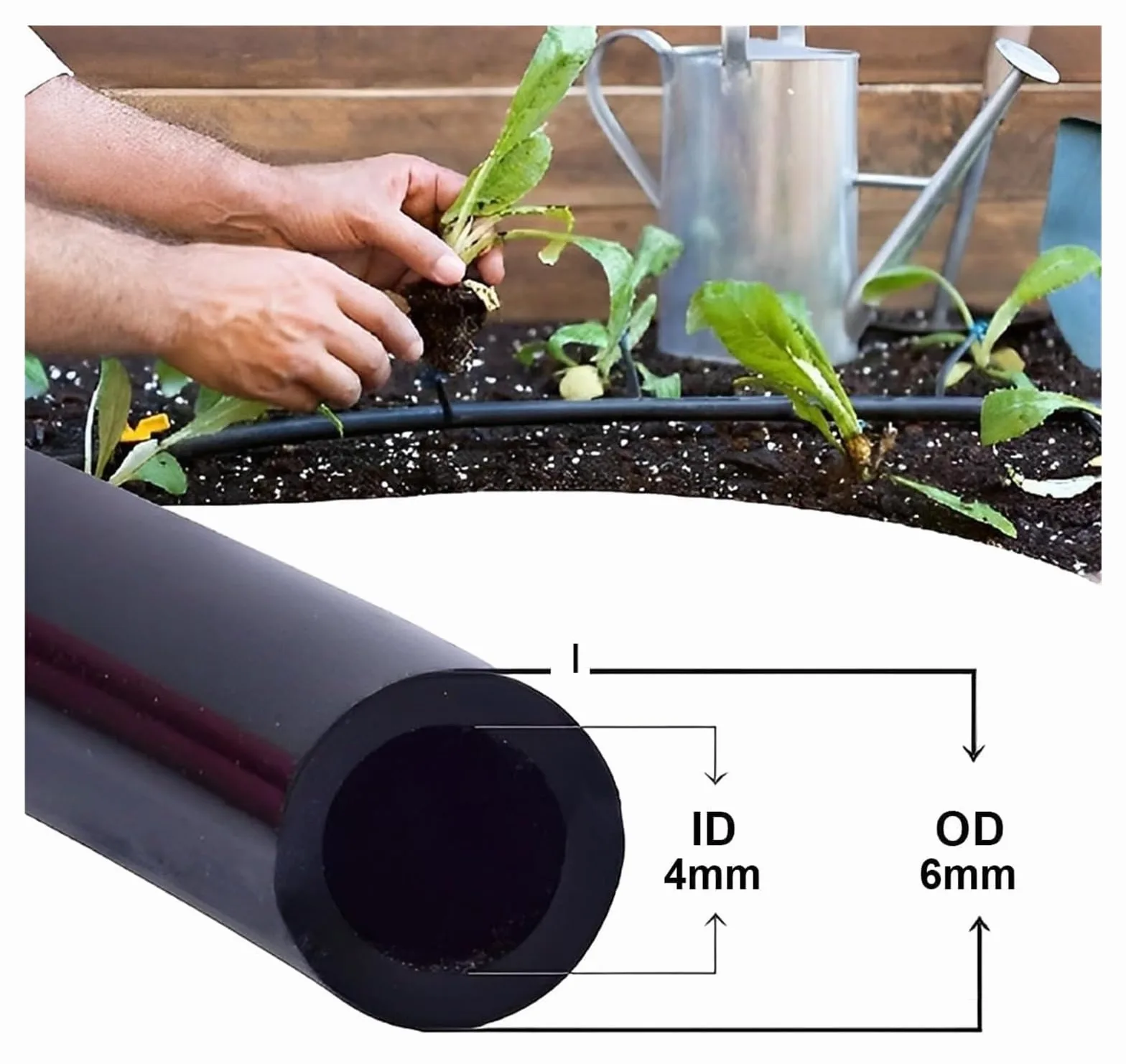 Tubo de microirrigación 4-6 mm, manguera distribución PE negra for jardín | Rollo de línea de riego por goteo, varios tamaños, tubo flexible resistente for parterres de flores, invernaderos(20m)