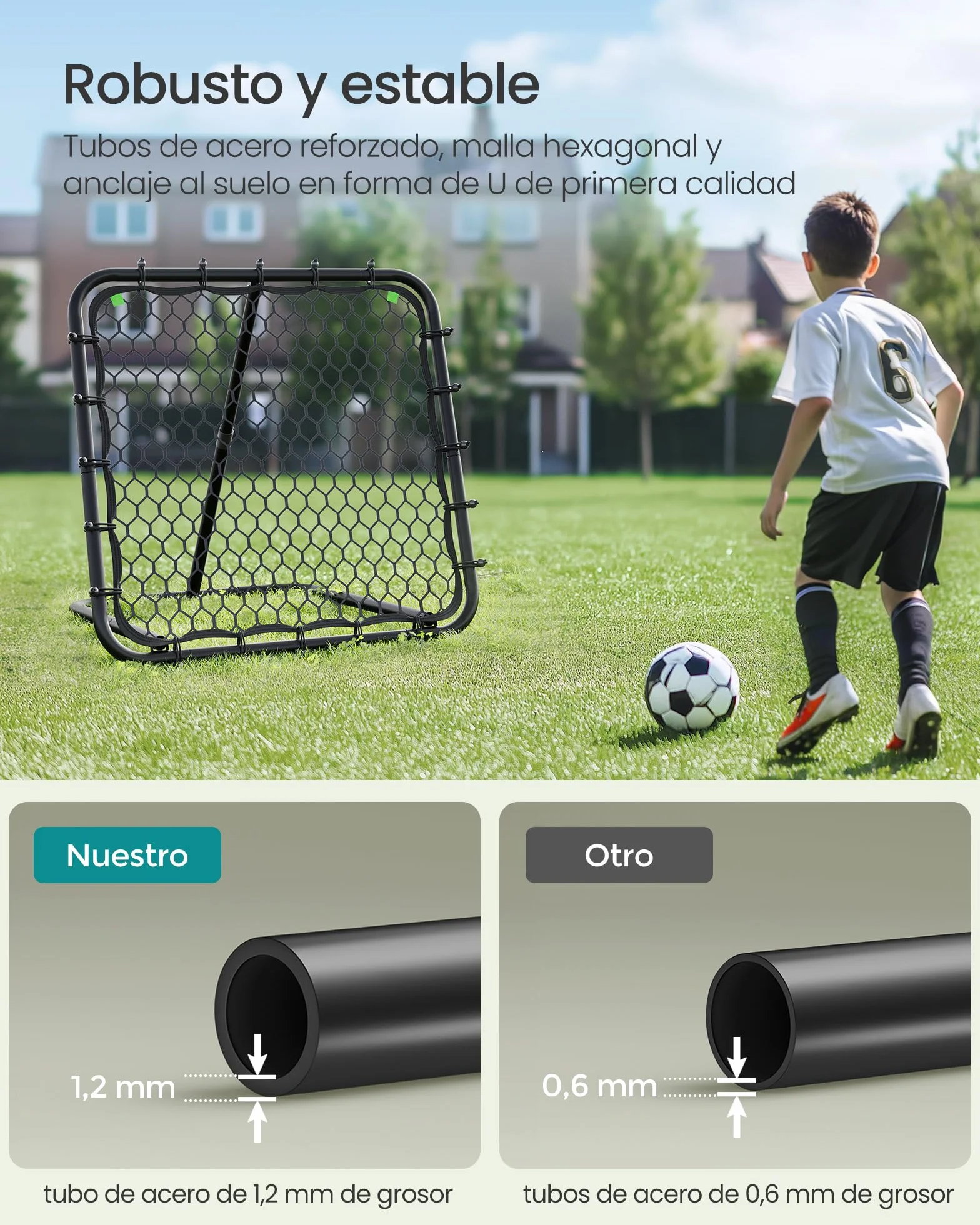 SONGMICS Rebotador de Fútbol Portería para Niños Portátil Marco de Acero Ángulo Ajustable Negro