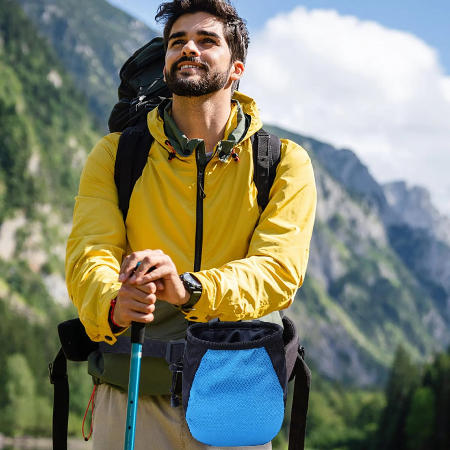 Bolsa de tiza azul para escalada de magnesio con cinturón ajustable y cordón