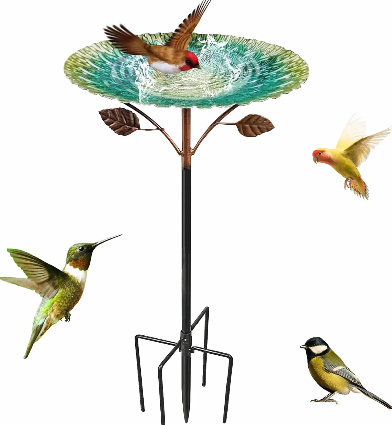 Baño para pájaros grande, 85 cm con base de 5 puntas, resistente al invierno para jardín, bebedero para pájaros a prueba de heladas para pájaros silvestres, bebedero de agua para pájaros