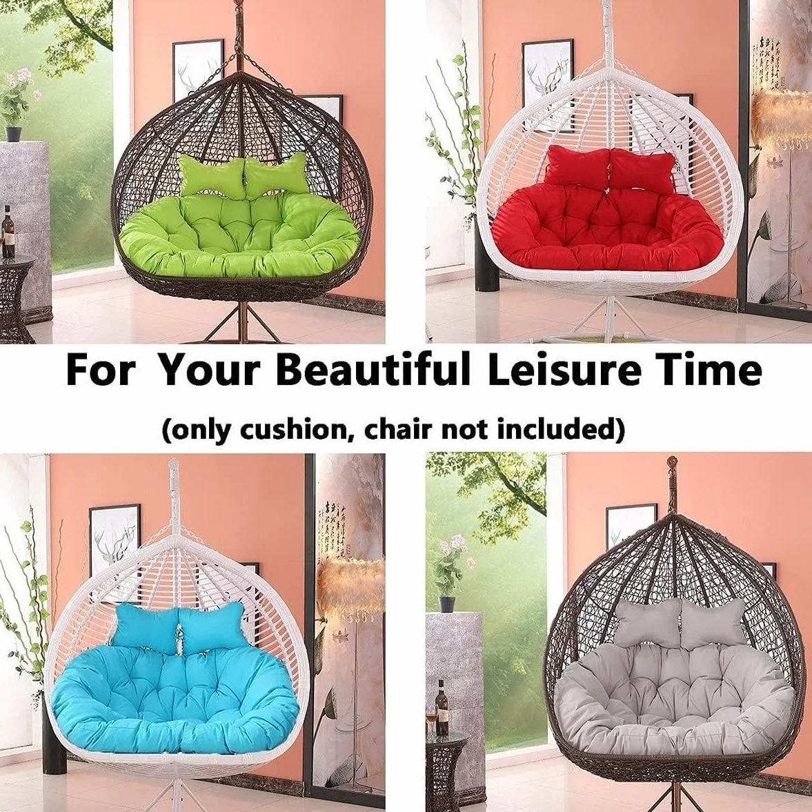 CojíN Silla Tipo Huevo Colgante 2 Personas, CojíN Columpio Plazas Exteriores, Cesta Doble, Reemplazo del Hamaca(A,130X110CM) 2 PCS