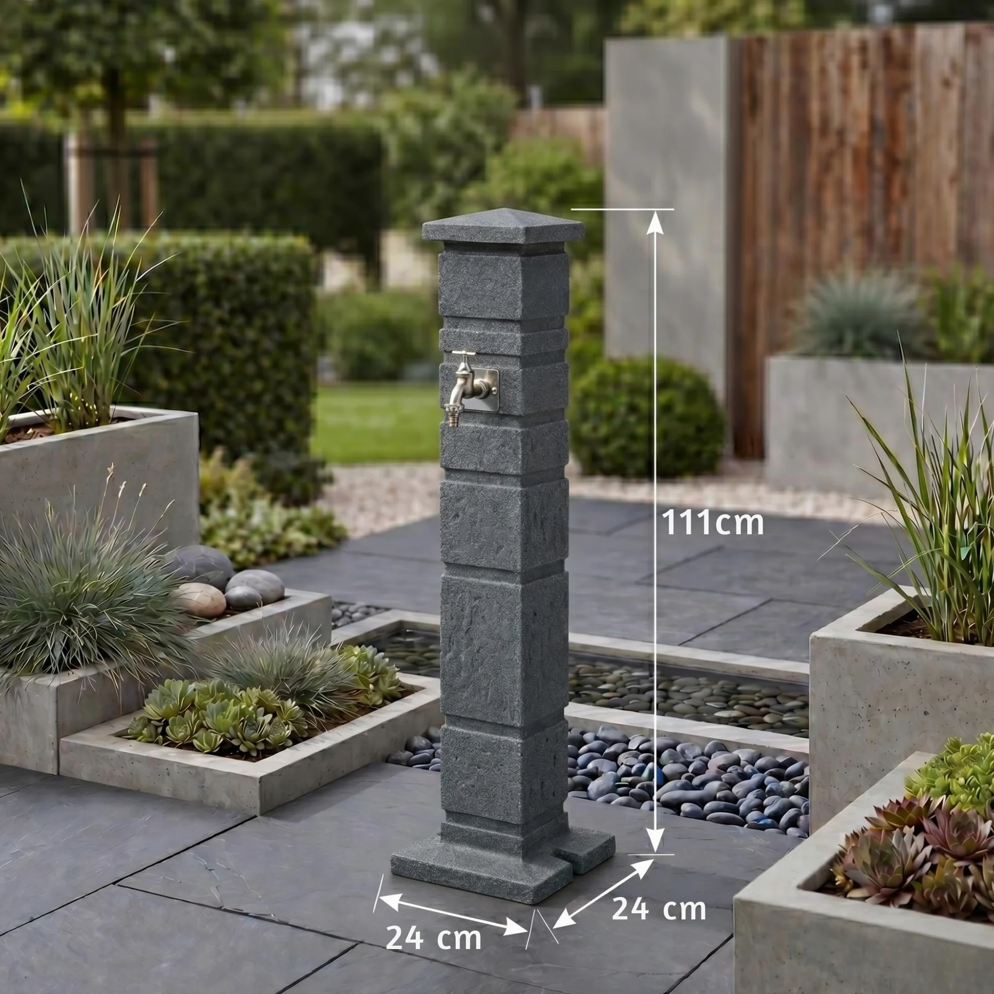 YourCasa Columna de agua clásica para jardín con aspecto de granito, columna romana con grifo de 3/4 y caja de almacenamiento, 111 cm, resistente a la intemperie (antracita)