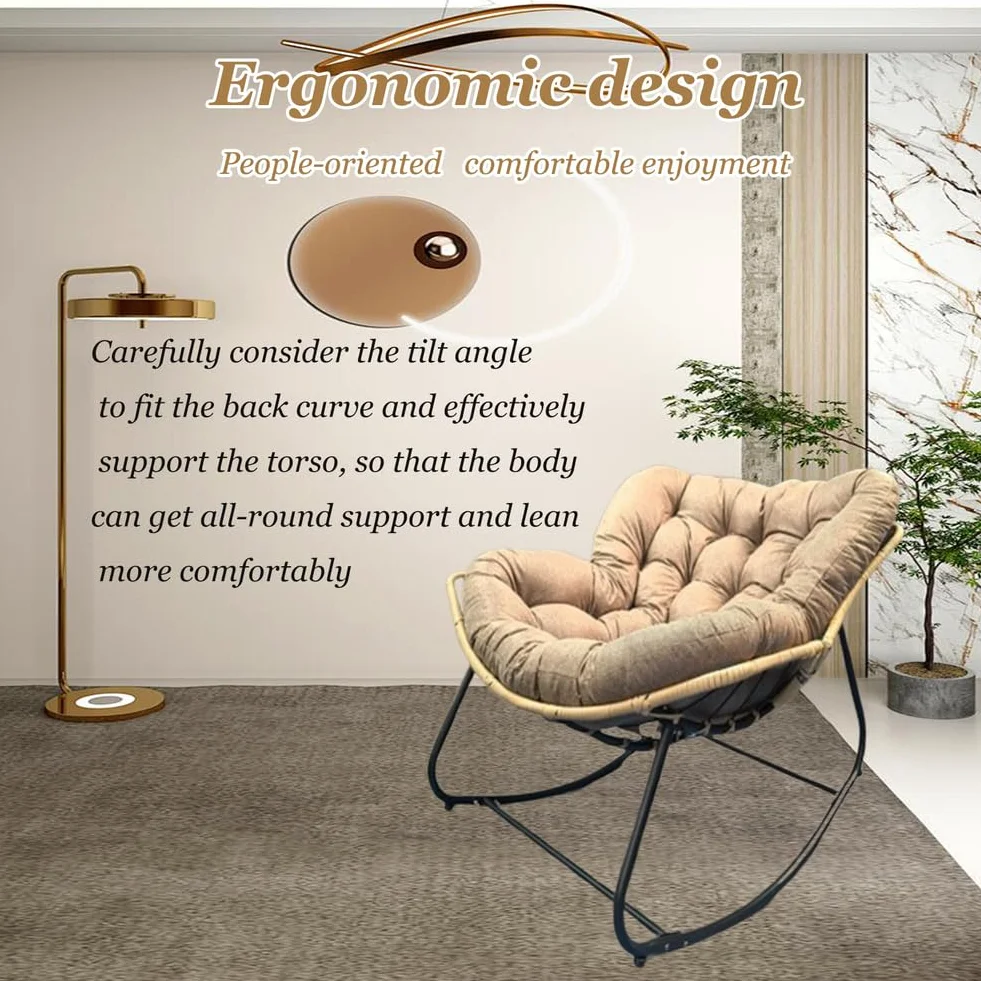 Mecedora de Exterior con cojín Acolchado, sillón de ratán Extragrande para Interior, con Forma de Huevo, para Exterior e Interior, con cojín Suave para Silla reclinable, Gris Oscuro, 115 x 1