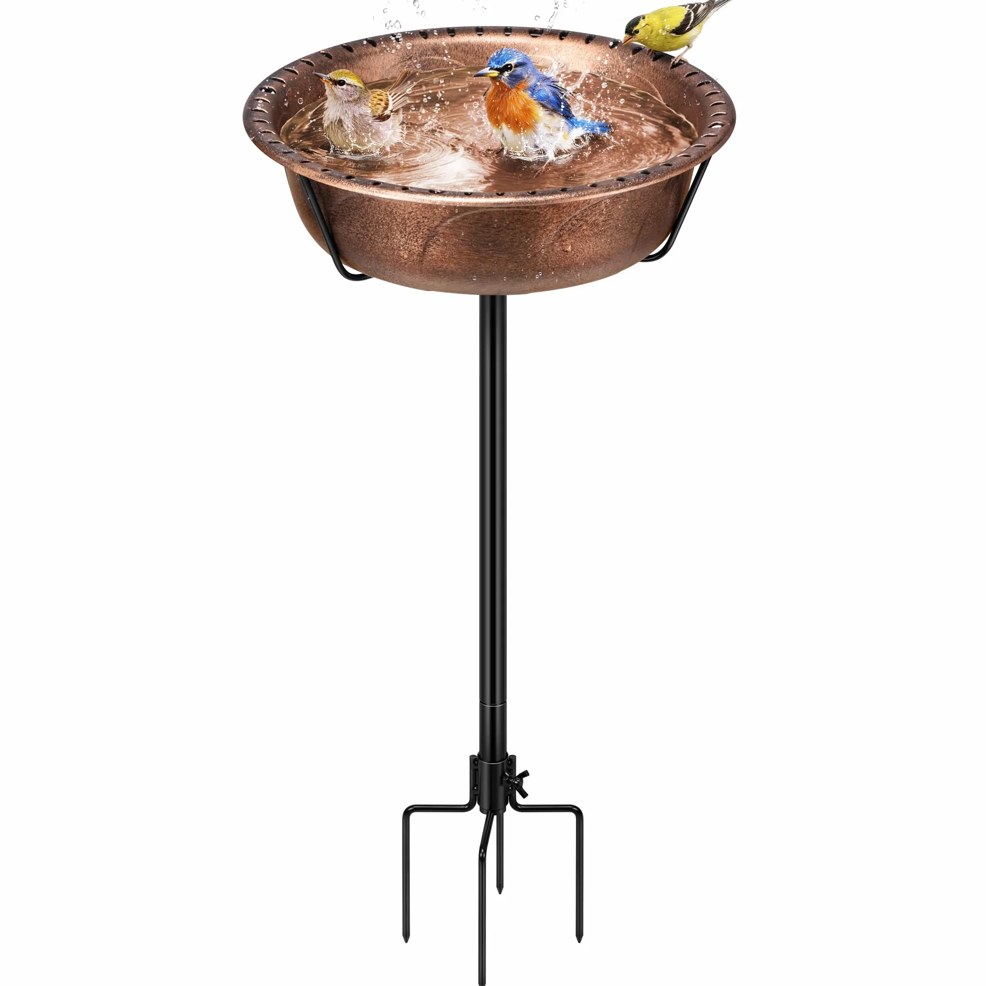 VIVOHOME Baño para Pájaros Exterior, Cuenco Desmontable con Base 4 Puntas, Baño y Comedero para Jardín y Césped (Bronce)