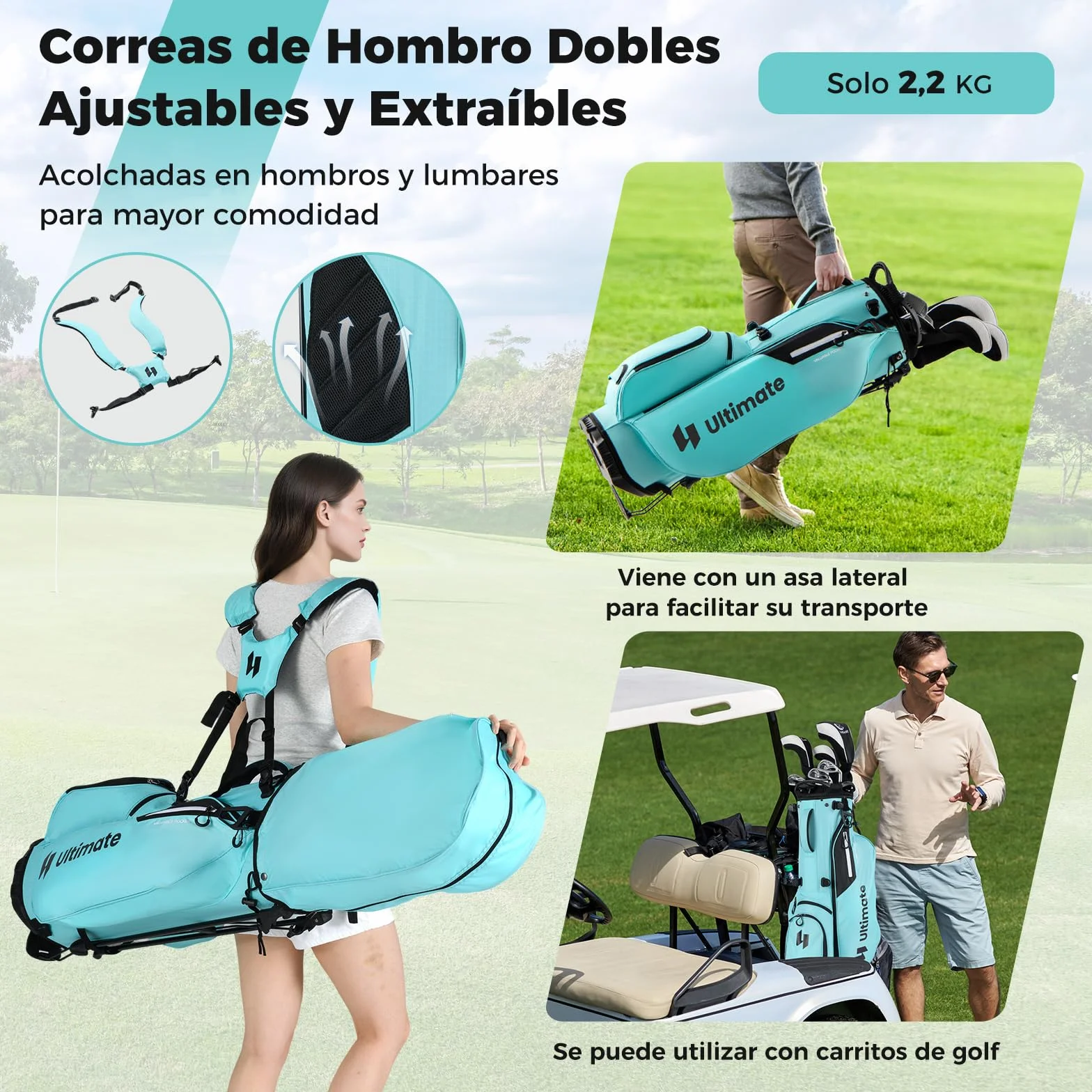 COSTWAY Bolsa Golf con Soporte, 8 Divisores, 5 Bolsillos, Correa Ajustable, Capucha Lluvia