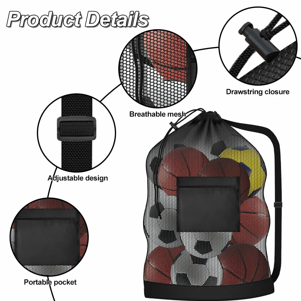 Bolsa Portátil Extragrande para 10-12 Pelotas Resistente Impermeable Saco de Malla Fútbol Baloncesto Voleibol Tenis