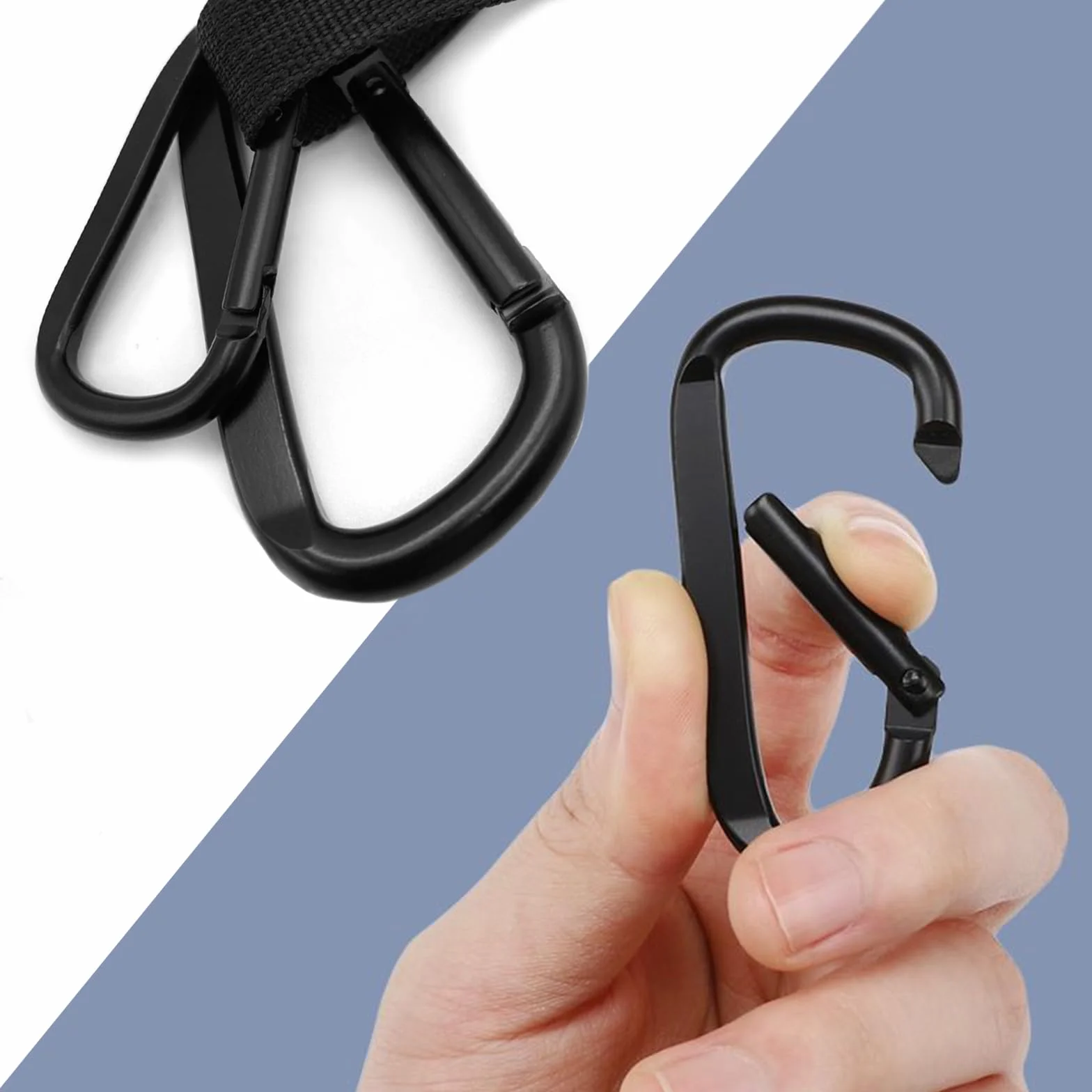 Mosquetones Acero Inoxidable 6,7cm Forma de D para Escalada Camping Senderismo (Negro)
