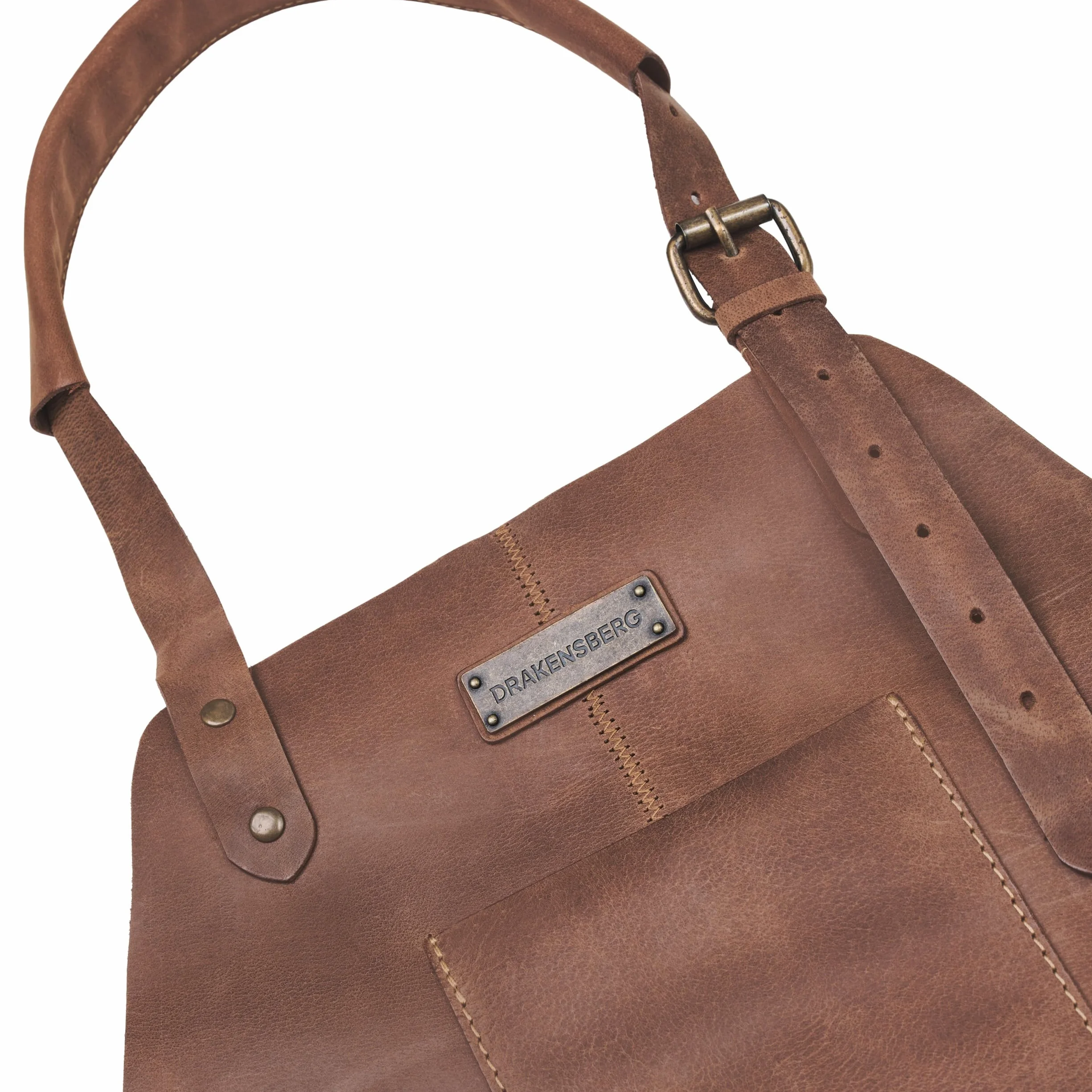 DRAKENSBERG BBQ Apron DR00303 - Delantal para barbacoa de piel auténtica, delantal de cocina y para gastronomía, bar, barista, regalo para hombres y hombres, hecho a mano en piel, marrón havana