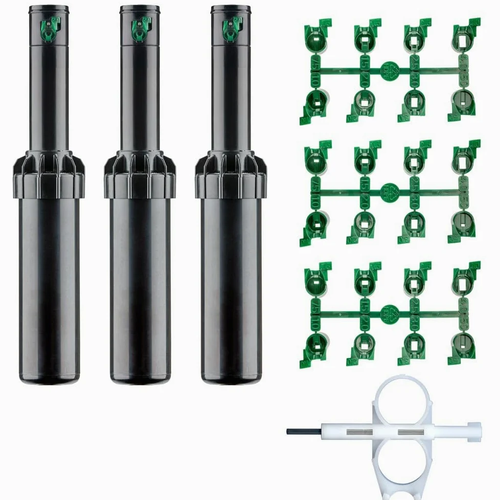 RIEGOPRO Pack 3 Aspersor SRM-04 Hunter. Alcance de 4 a 10,7 Metros. Conexión Rosca Hembra 1/2". Incluye Juego de Toberas y Llave de Ajuste