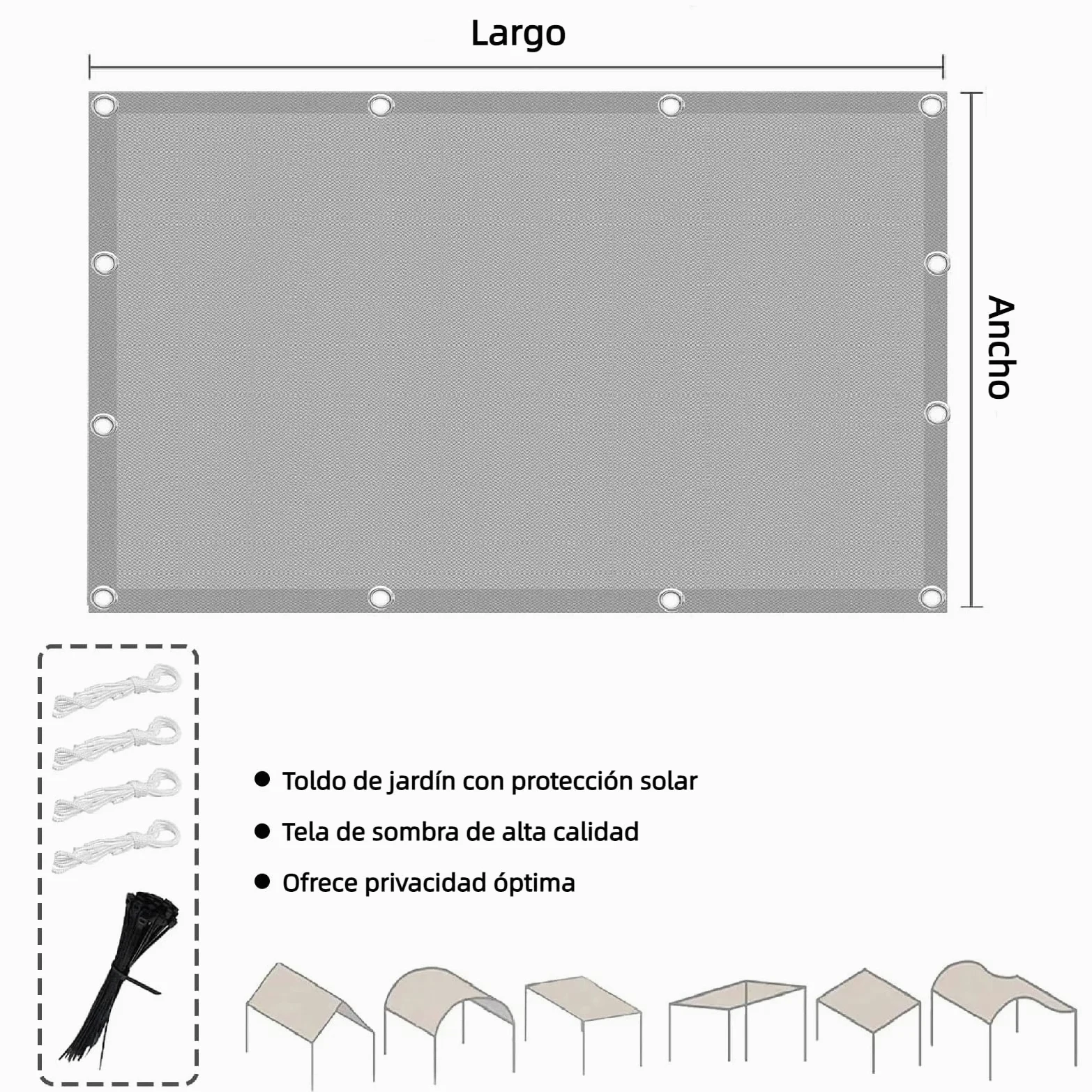 Toldo Vela de Sombra Rectangular 2.6x4.6m Impermeable Toldos Exterior Terraza Protección Rayos UV Resistente al Desgarro con Ojales y Cuerdas para Balcon Patio Exteriores Jardín (Gris Claro)
