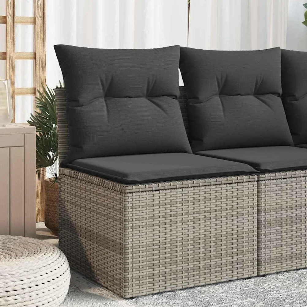 vidaXL Silla de Jardín sin Reposabrazos con Cojines, Sofá Modular, Sillón Individual, Asiento para Patio Terraza Balcón, Ratán PE Gris