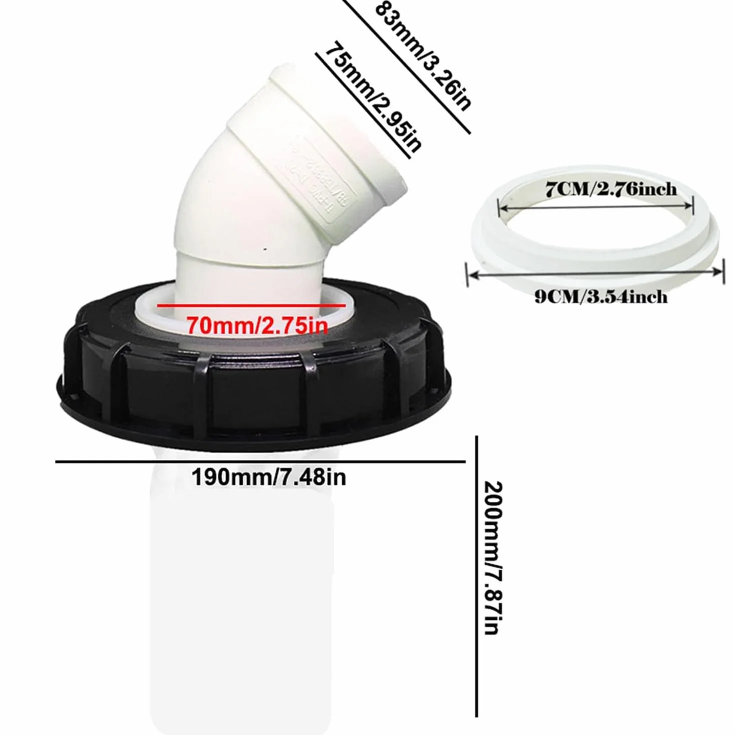 45° Filtro de Tapa IBC, Tapa de Tanque IBC Lavable de Nailon con Tapa, Accesorio de Tanque IBC con Filtro de Red para 165 mm Accesorio para Depósito de Agua de Lluvia