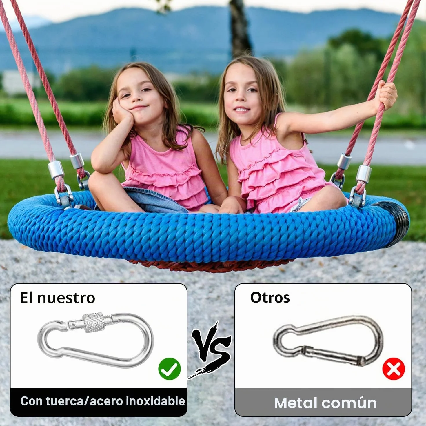 2 Piezas Correas de Hamaca, Kit de Correas para Colgar Columpios, Hamaca Correas árbol con 2 Mosquetón y Anillos en D, Hamacas de Fijación para Jardín, Columpio, Columpio de árbol, Hamacas, 50cm× 25mm
