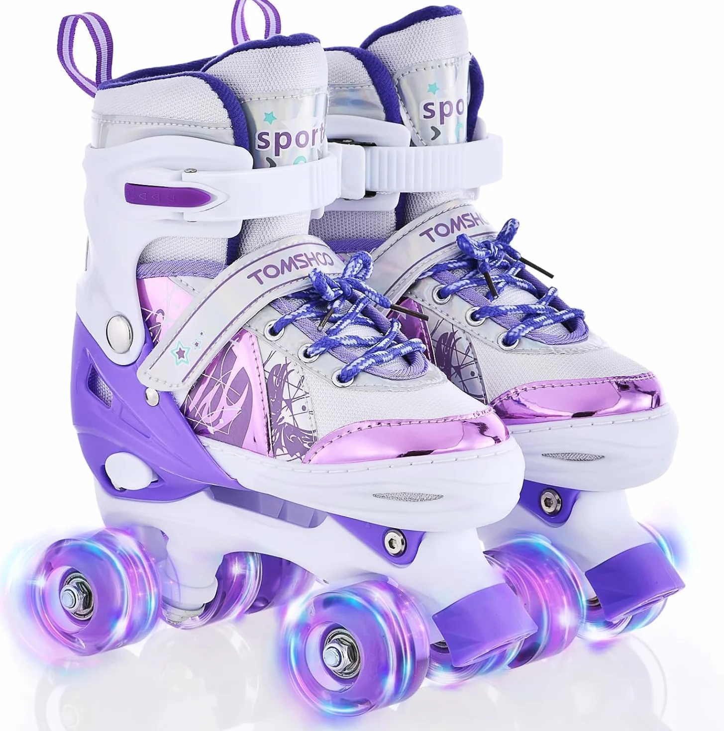 TOMSHOO Patines 4 Ruedas Ajustables con LED para Niñas Niños Principiante