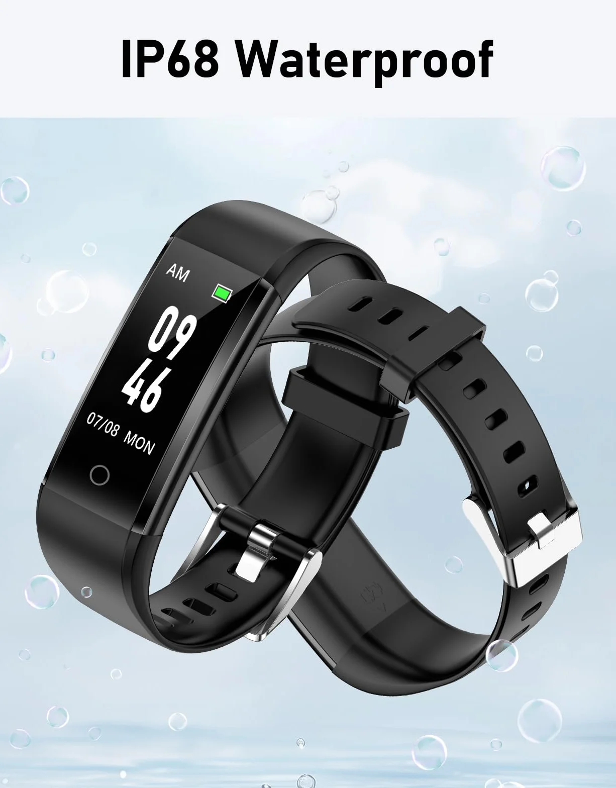 GRV Pulsera de Actividad Sin Bluetooth, Reloj Inteligente Podómetro IP68, Monitor de Sueño Pasos Calorías Distancia