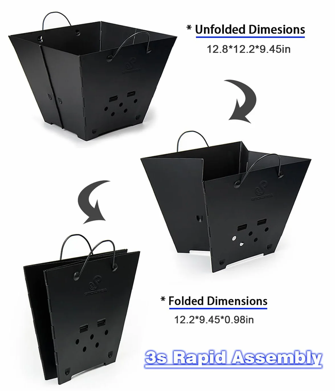 Snowpea Portable Fire Pit for Camping, Collapsible Outdoor Fire Pit with Carry Bag, Iron Fire Bowl for Picnics, Bonfire, Patio, Backyard and Garden - con Parrilla
