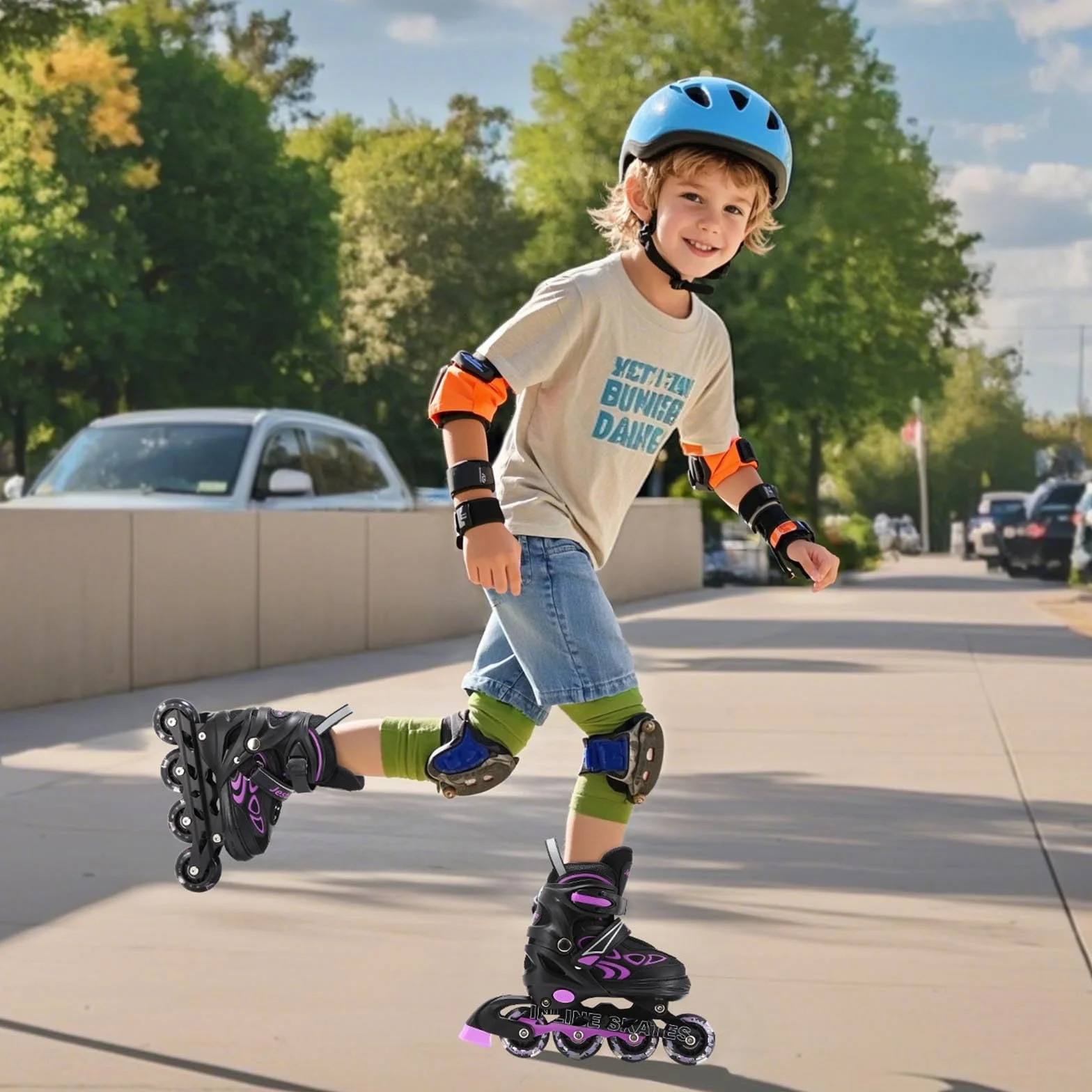 Patines en Linea Ajustables 4 Tamaños con Ruedas Que Brillan para Niños Niña Niño