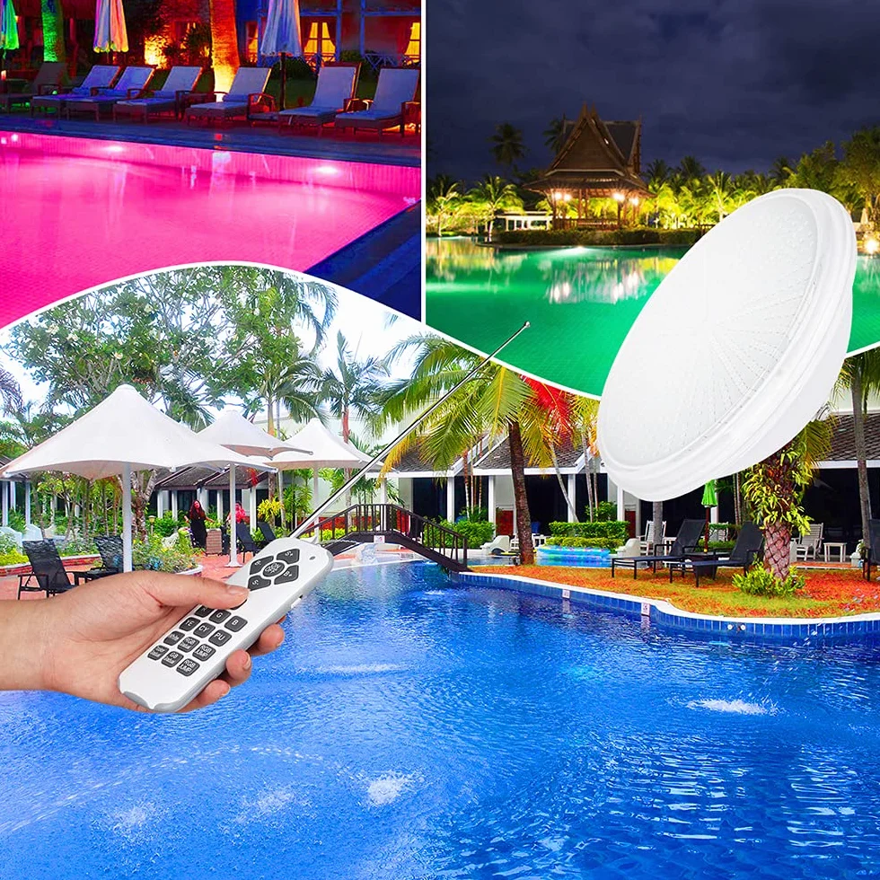 Pool Par56, iluminación de piscina RGB de 54 W con control remoto, foco subacuático, luz de piscina LED de 12 V CA/CC, resina lámpara de piscina plana para PC, impermeable IP68