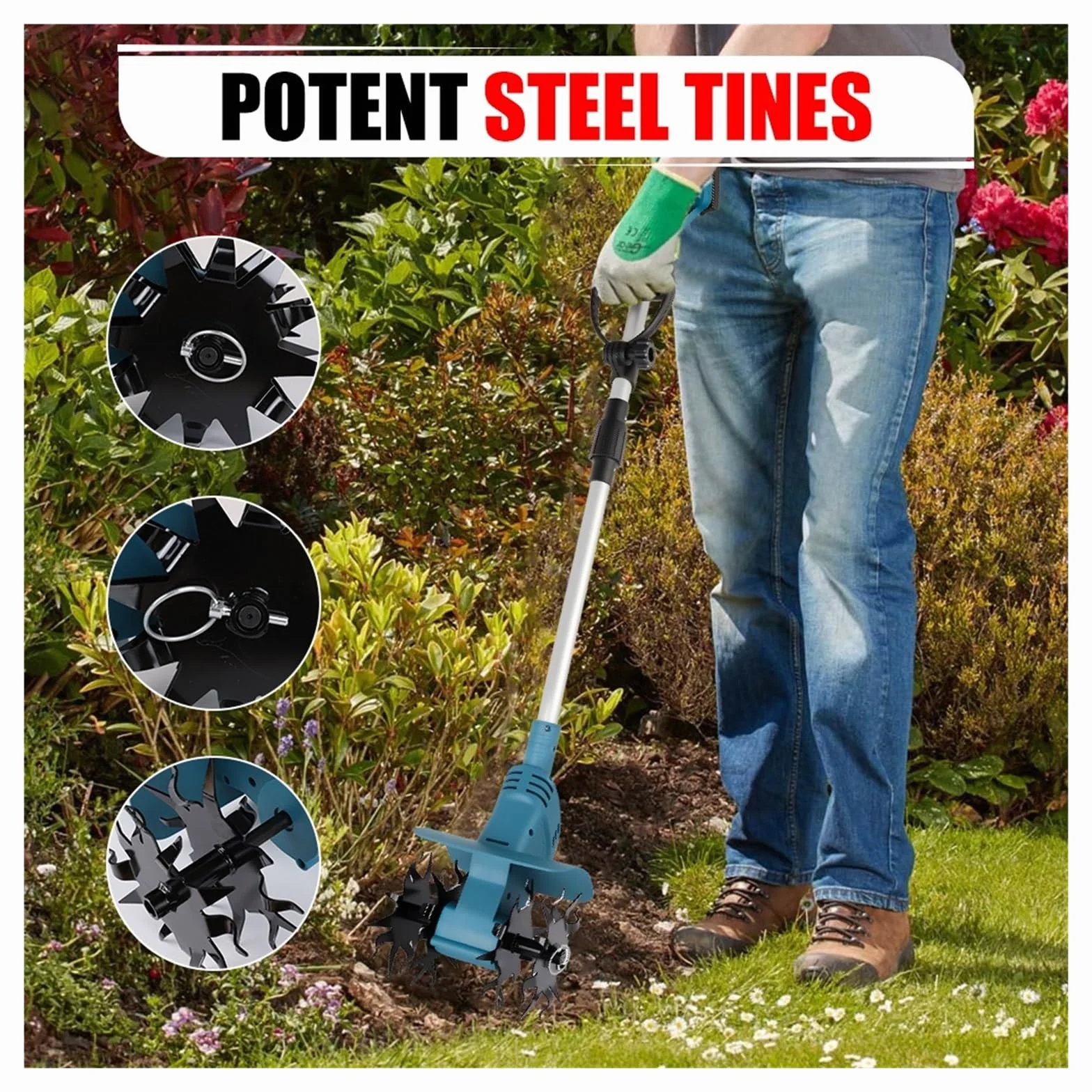 Motocultor Sin Escobillas De 330 RPM, Herramienta Eléctrica Inalámbrica For Césped Y Jardín, Torneado Suelo For Batería 21V Tarea Potente