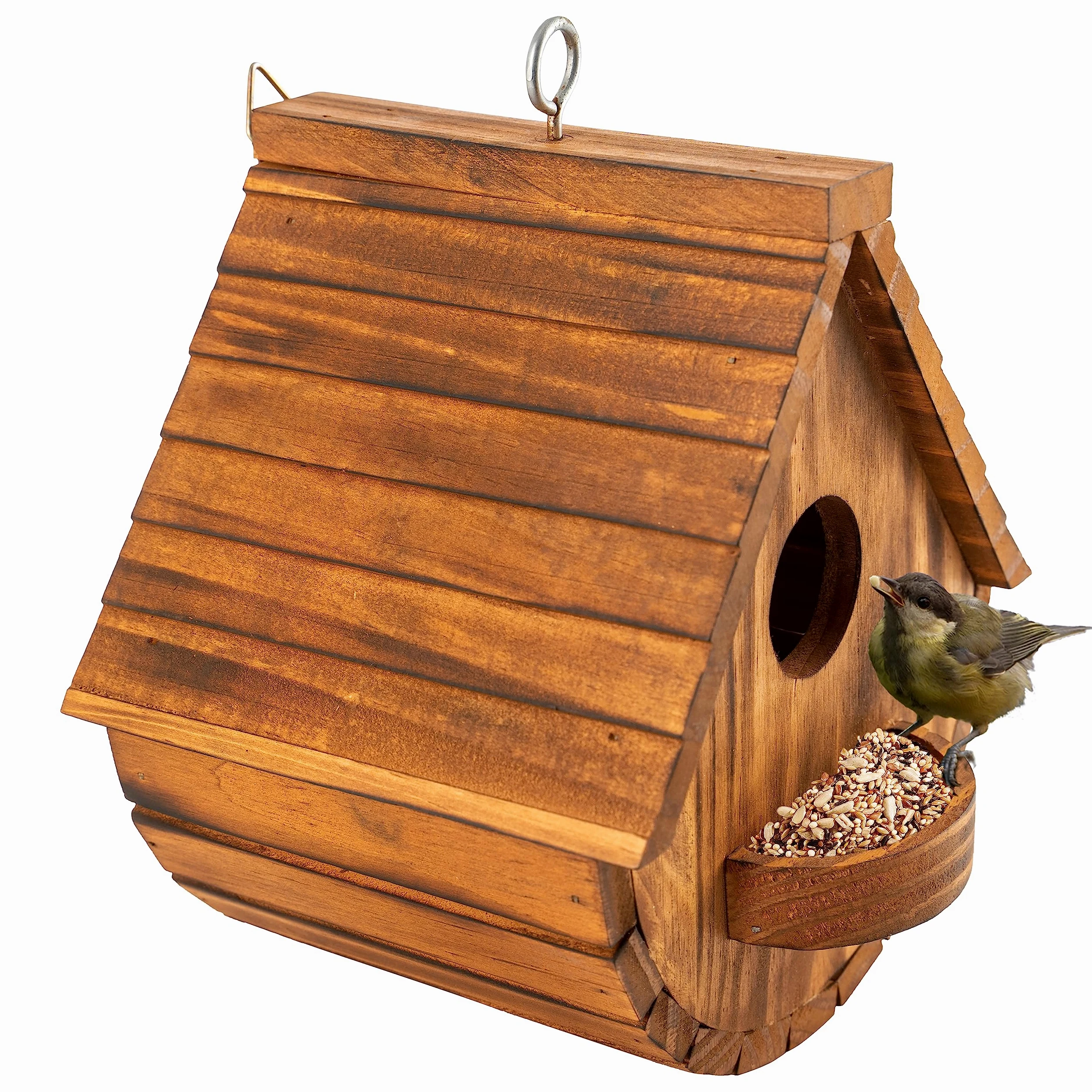 MIXUMON Casas de pájaros para exteriores, 3 agujeros para exteriores, para 3 familias de pájaros, pinzón de azulejo cardenales, casa de pájaros colgante para jardín (juego 1)