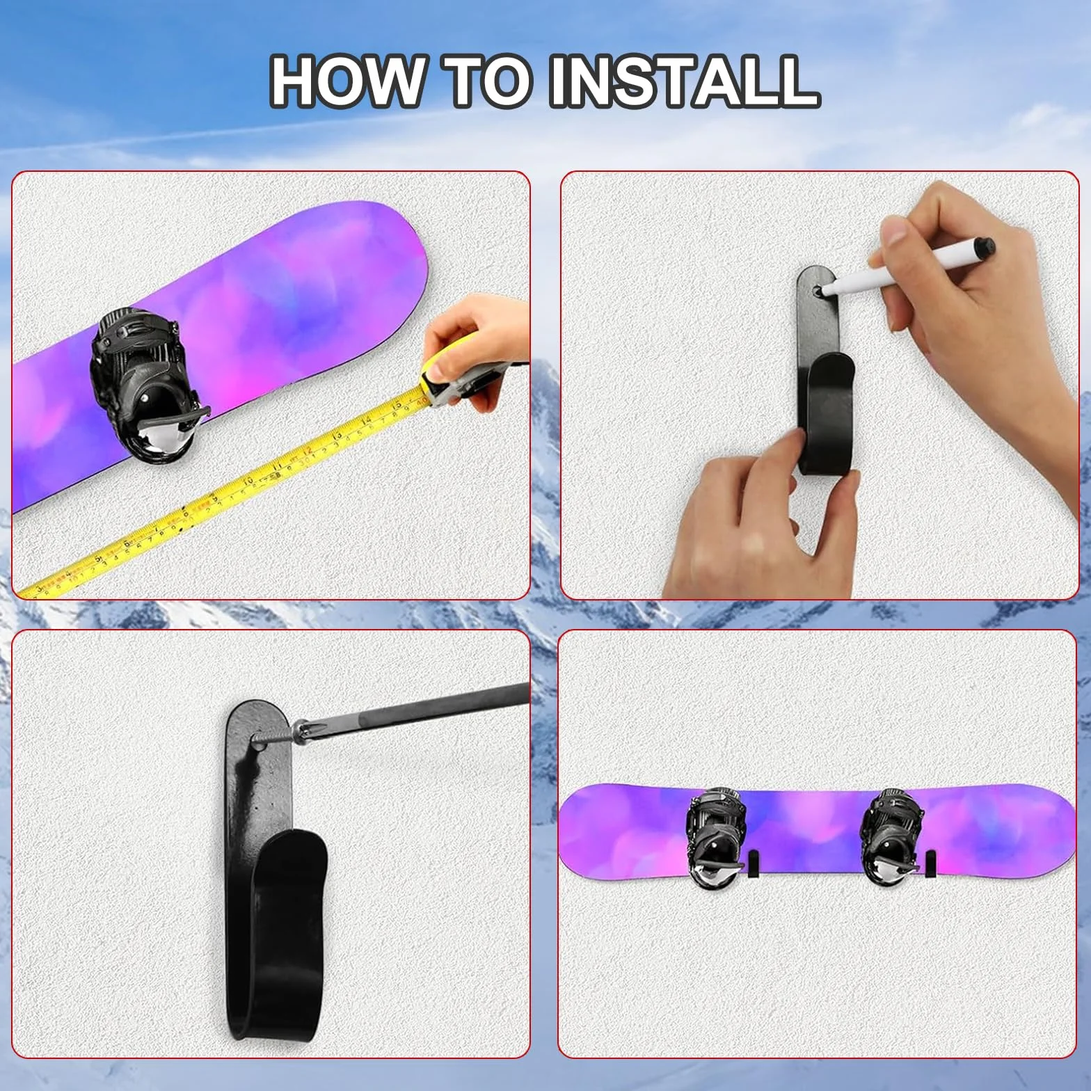 Soporte de pared para snowboard, 4 Piezas, Porta Tablas Surf, Longboard